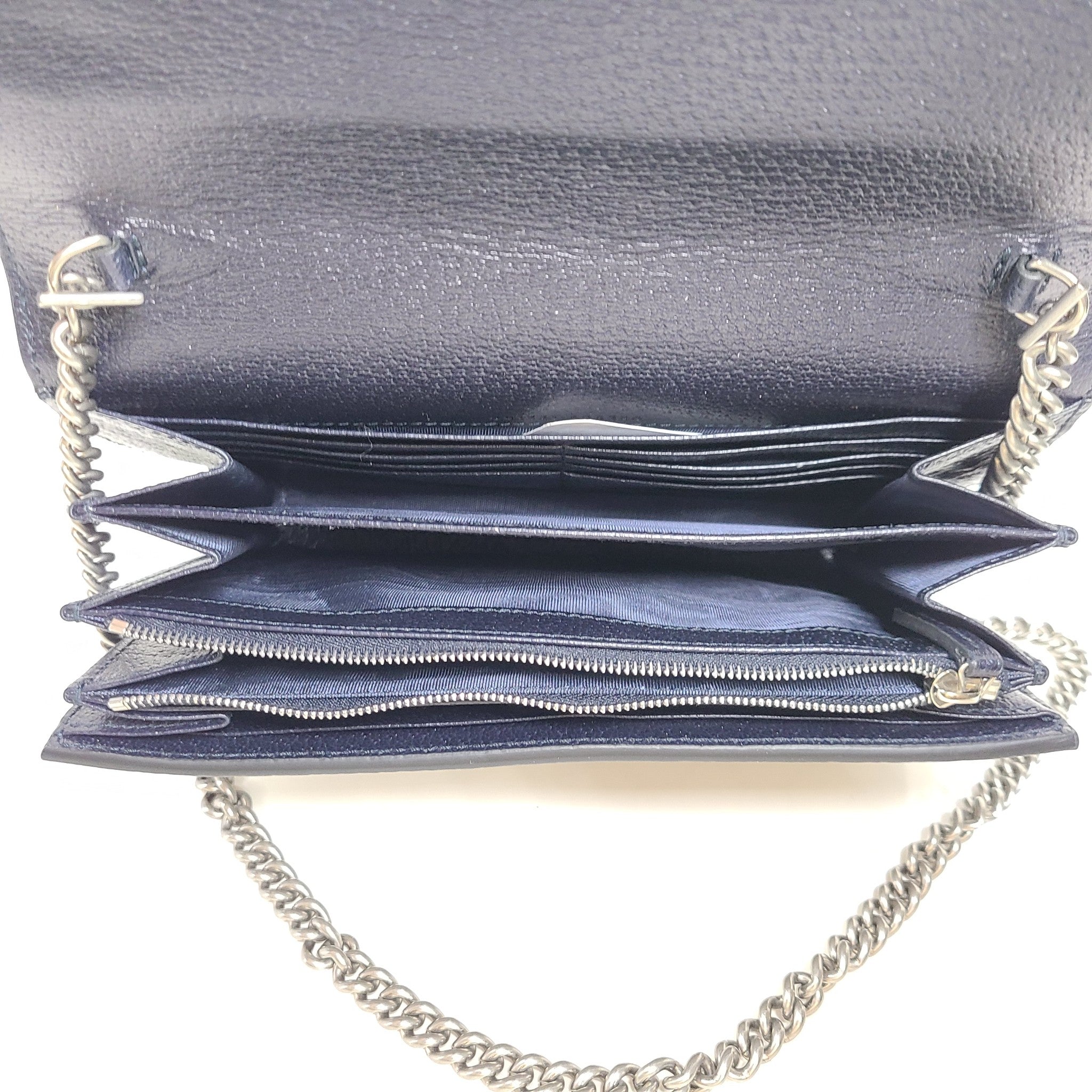 Gucci GG Supreme Dionysus Mini Chain Wallet Crossbody Bag WOC Navy Blue 401231