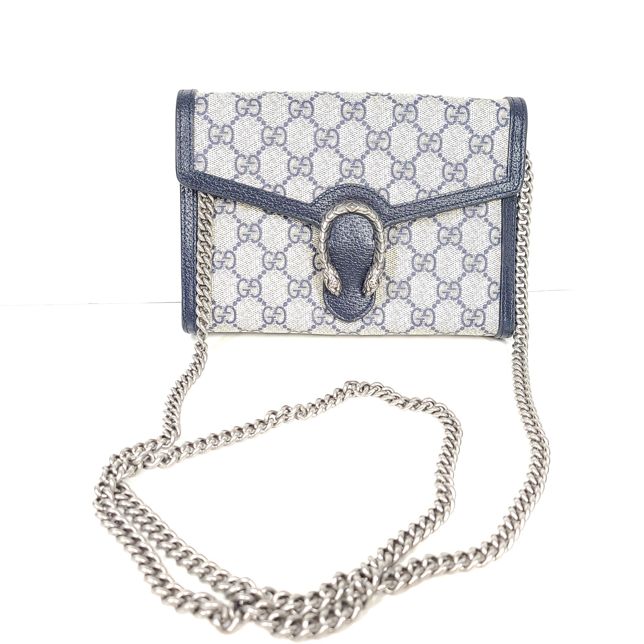 Gucci GG Supreme Dionysus Mini Chain Wallet Crossbody Bag WOC Navy Blue 401231