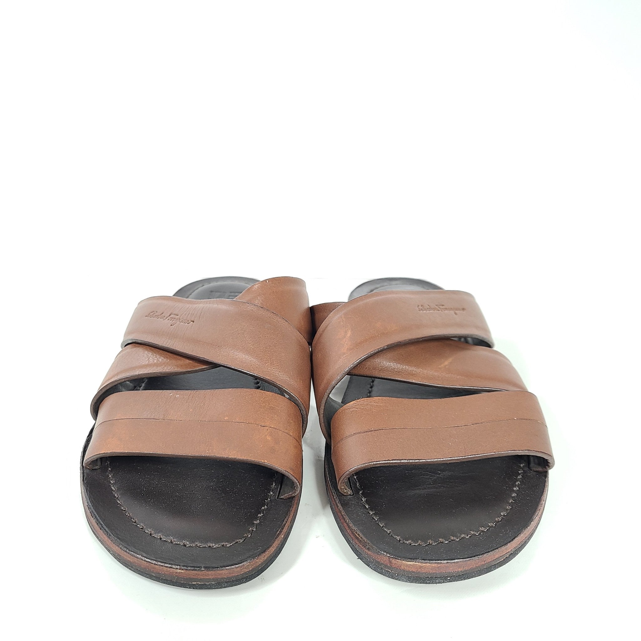 Salvatore Ferragamo Men's Filone Slipper Slide Sandal Leather Slides Brown US 9