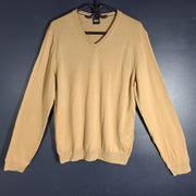 Hugo Boss Men's Melba-P Sweater 100% Wool Pullover Long Sleeve V-Neck Brown Sz S