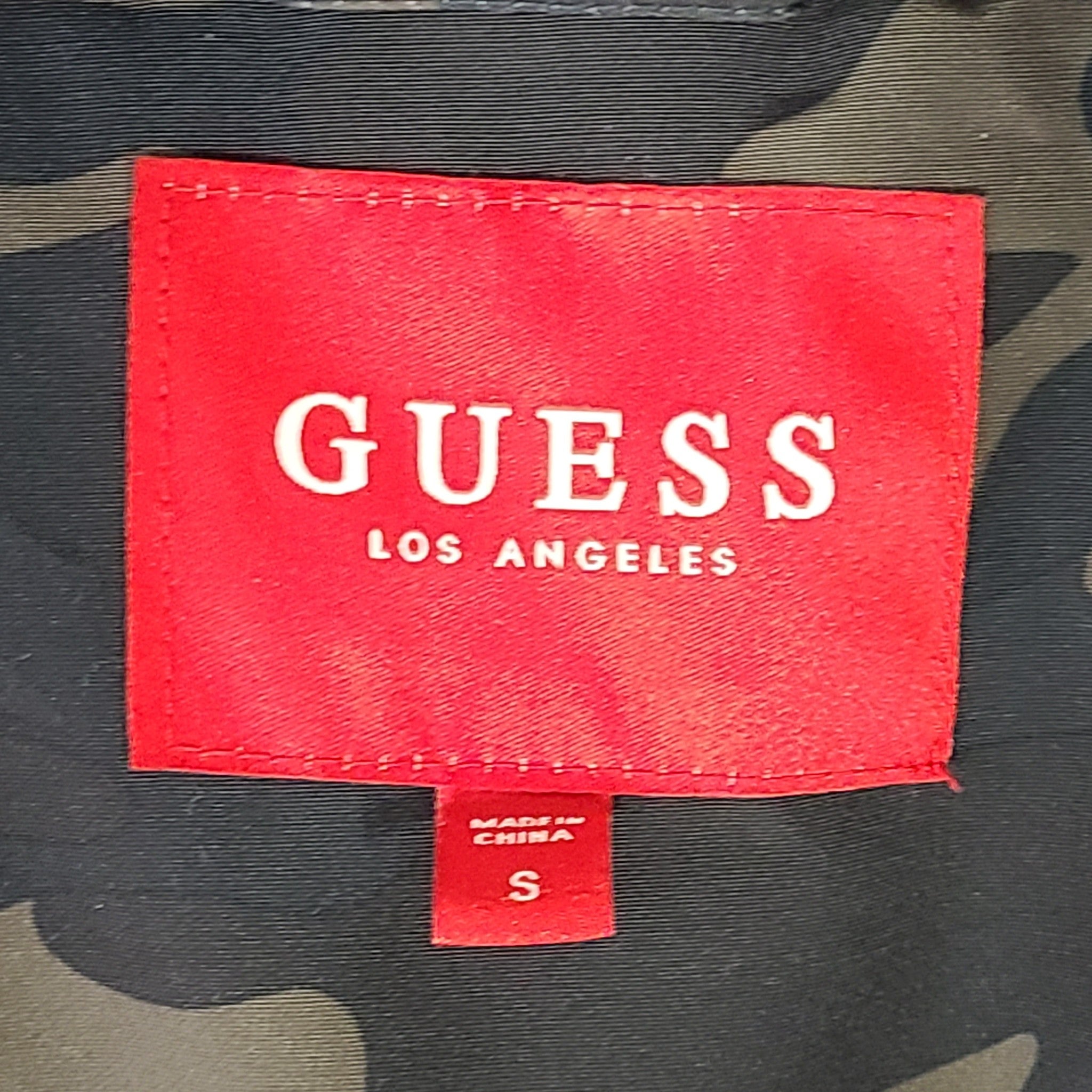 Guess Men's Dustin Puffer Jacket Parka Coat Hooded Fur Trim Camouflage Green S