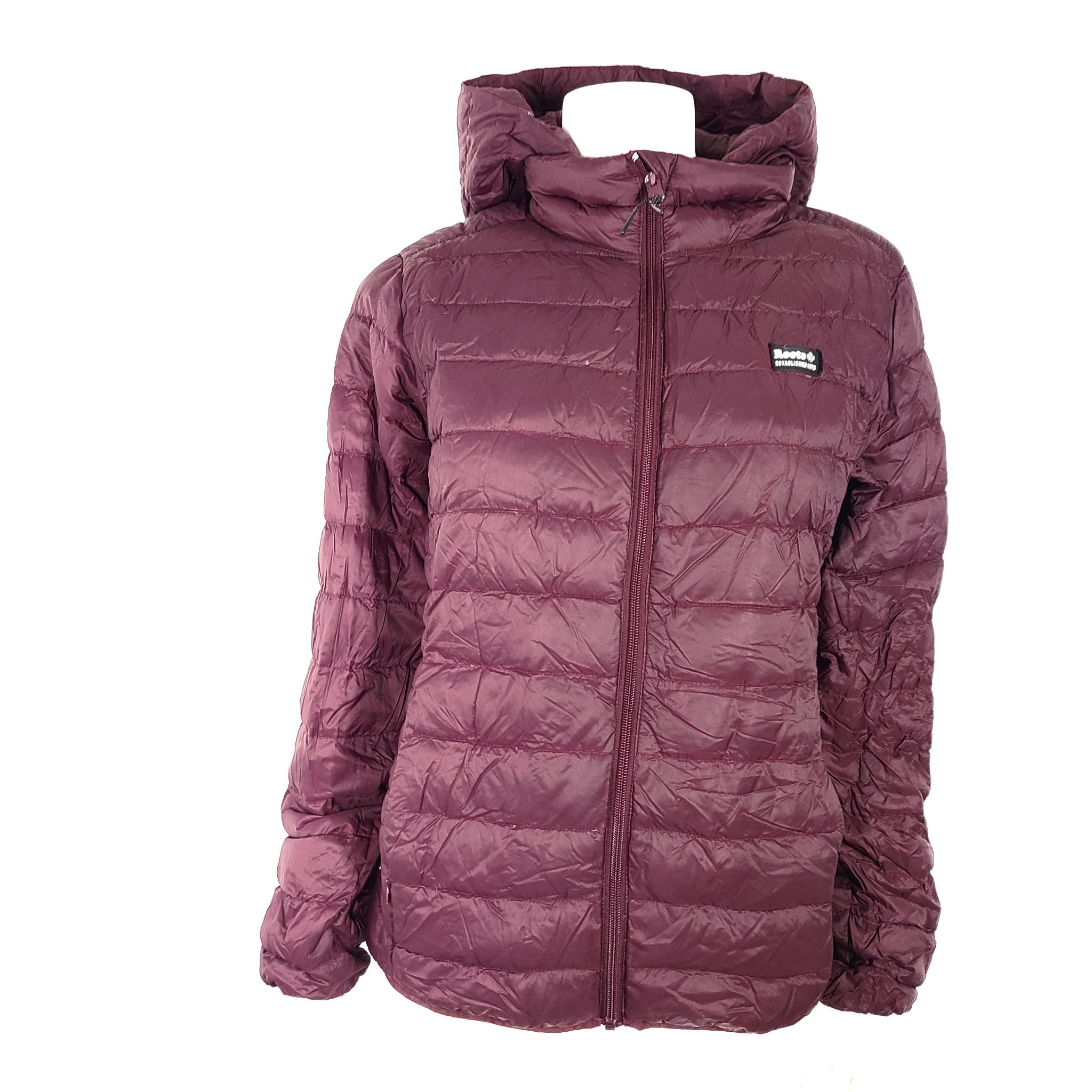 Roots Women's Packable Water Resistant Down Jacket Full Zip Nylon Burgundy Sz M