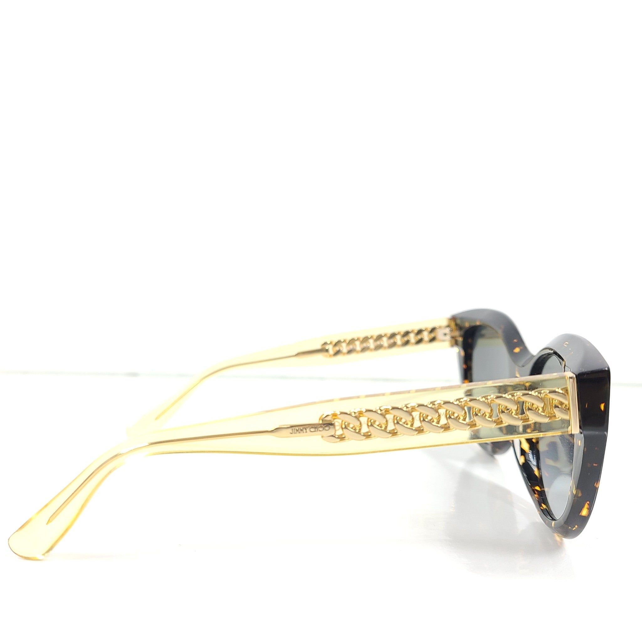 Jimmy Choo CHANA/S Sunglasses Yellow Crystal Gold Chain Brown Tortoise Havana