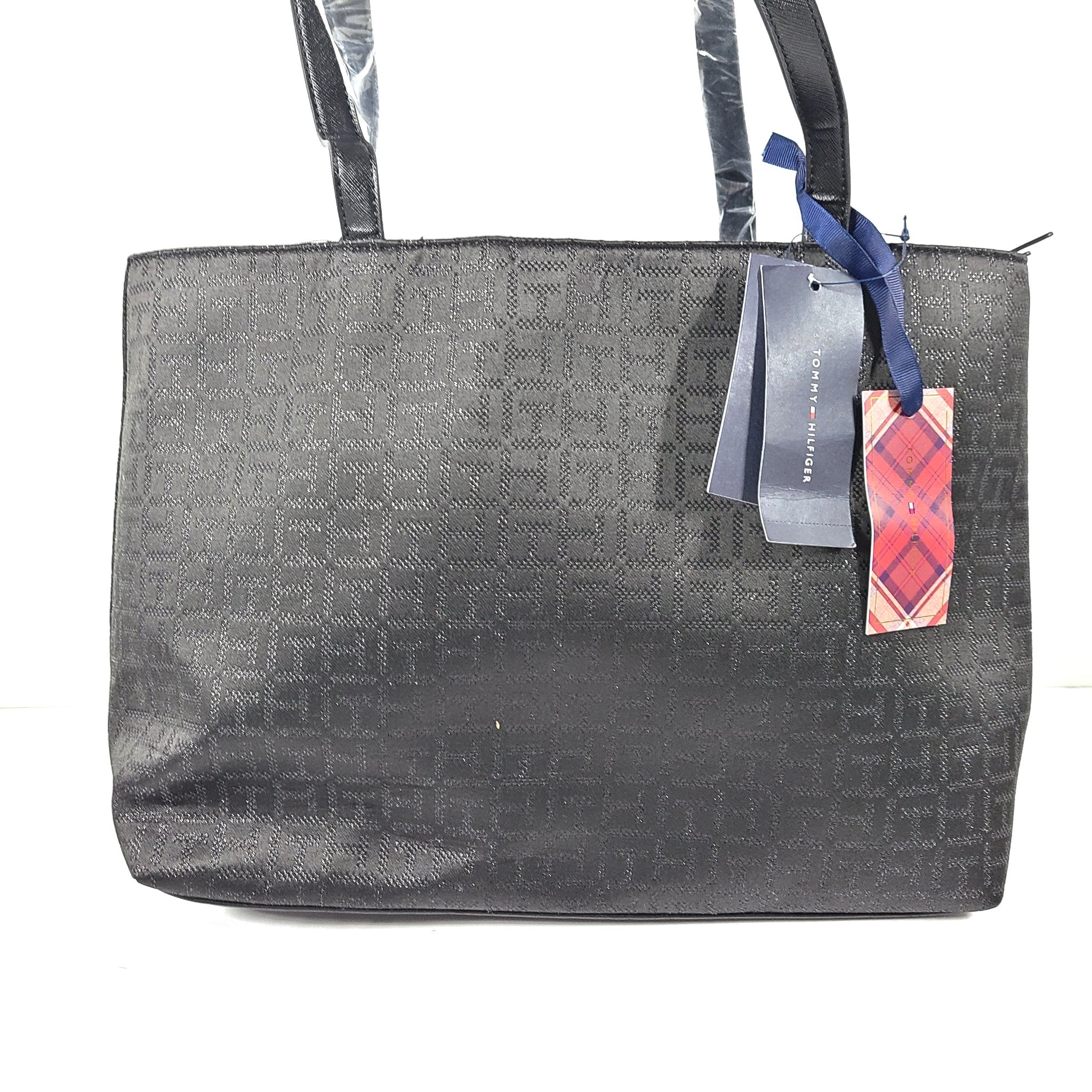 Tommy Hilfiger Monogram Print Tote with Pouch CC Holder Shoulder Bag Black