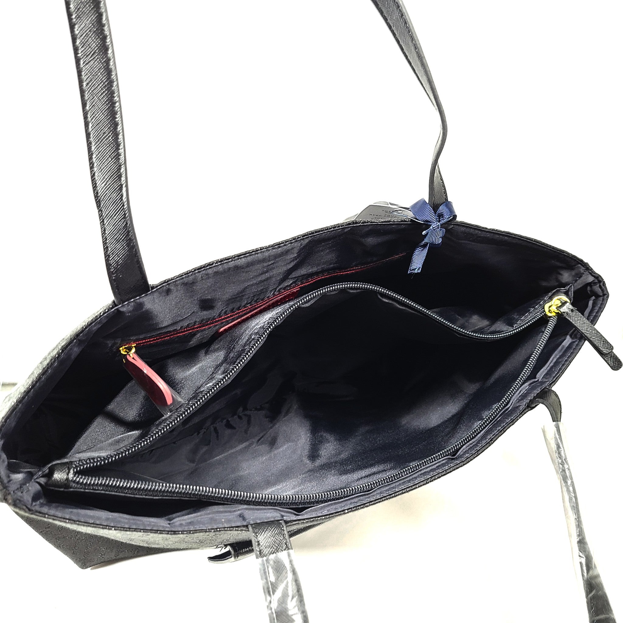 Tommy Hilfiger Monogram Print Tote with Pouch CC Holder Shoulder Bag Black