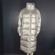 JNBY Women's Hooded Long Nylon Down Coat Silver Metallic M