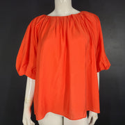 Opaque Clip Women's Shirt Blouse Puff Balloon Sleeves Red Sz 40/L