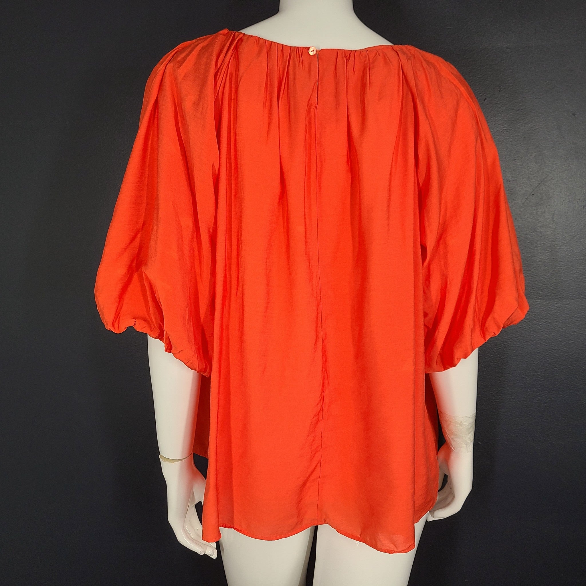 Opaque Clip Women's Shirt Blouse Puff Balloon Sleeves Red Sz 40/L