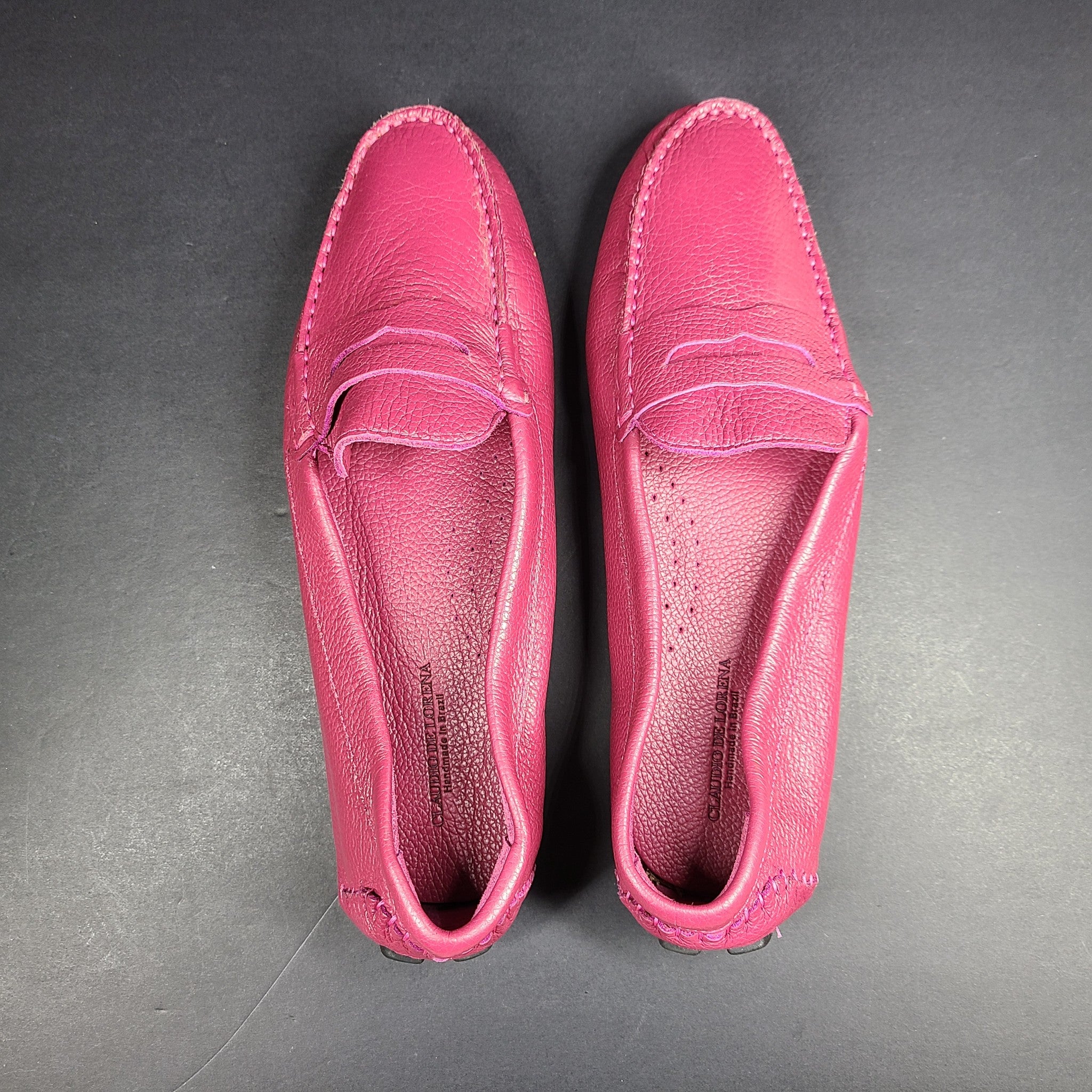Claudio De Lorena Women's Loafers Leather Shoes Moccasin Magenta Sz 9M