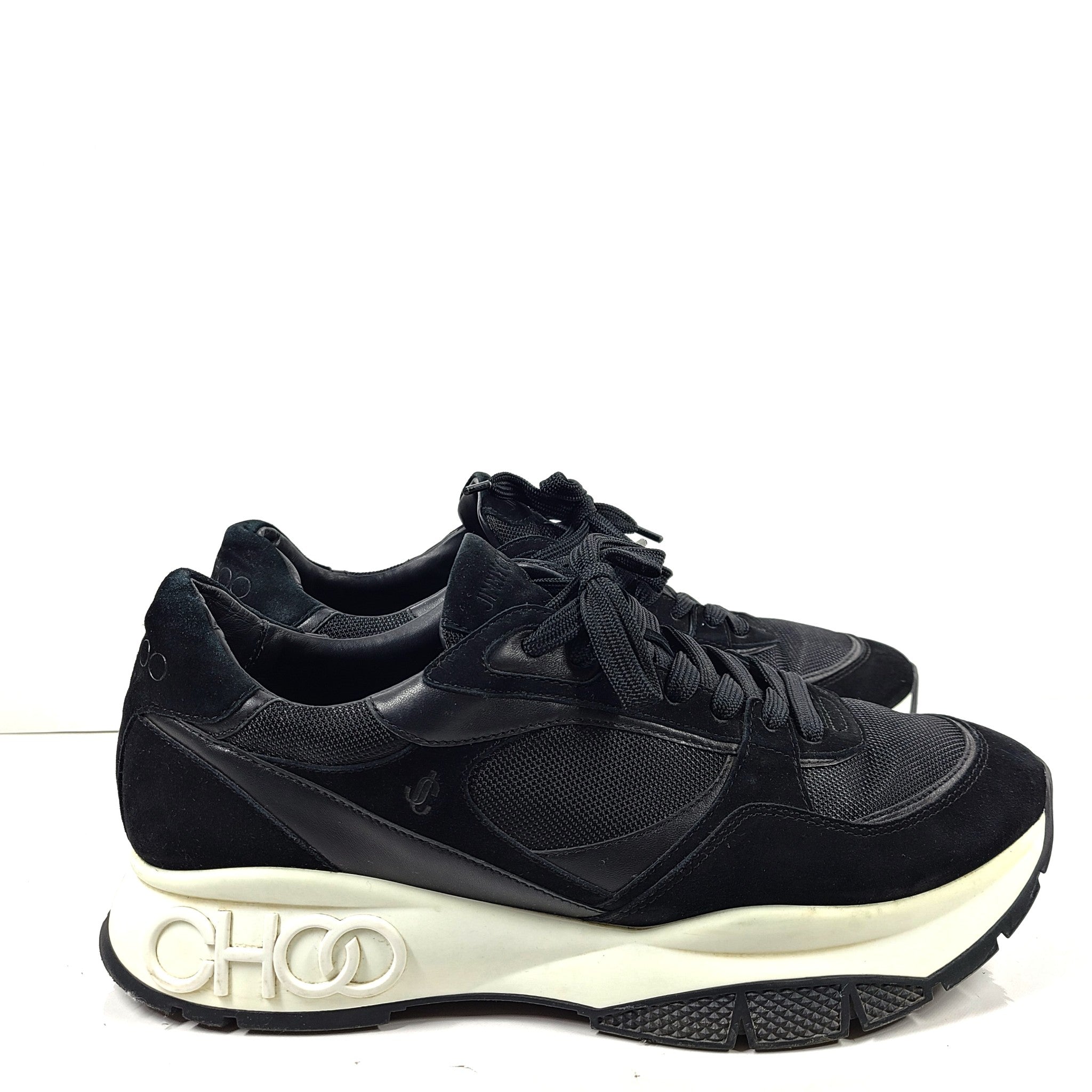Jimmy Choo Men's Raine Leather Sneakers Trainers Black Sz 47 / 13