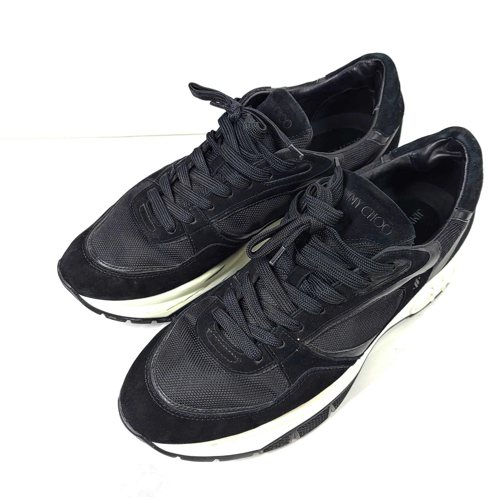 Jimmy Choo Men's Raine Leather Sneakers Trainers Black Sz 47 / 13