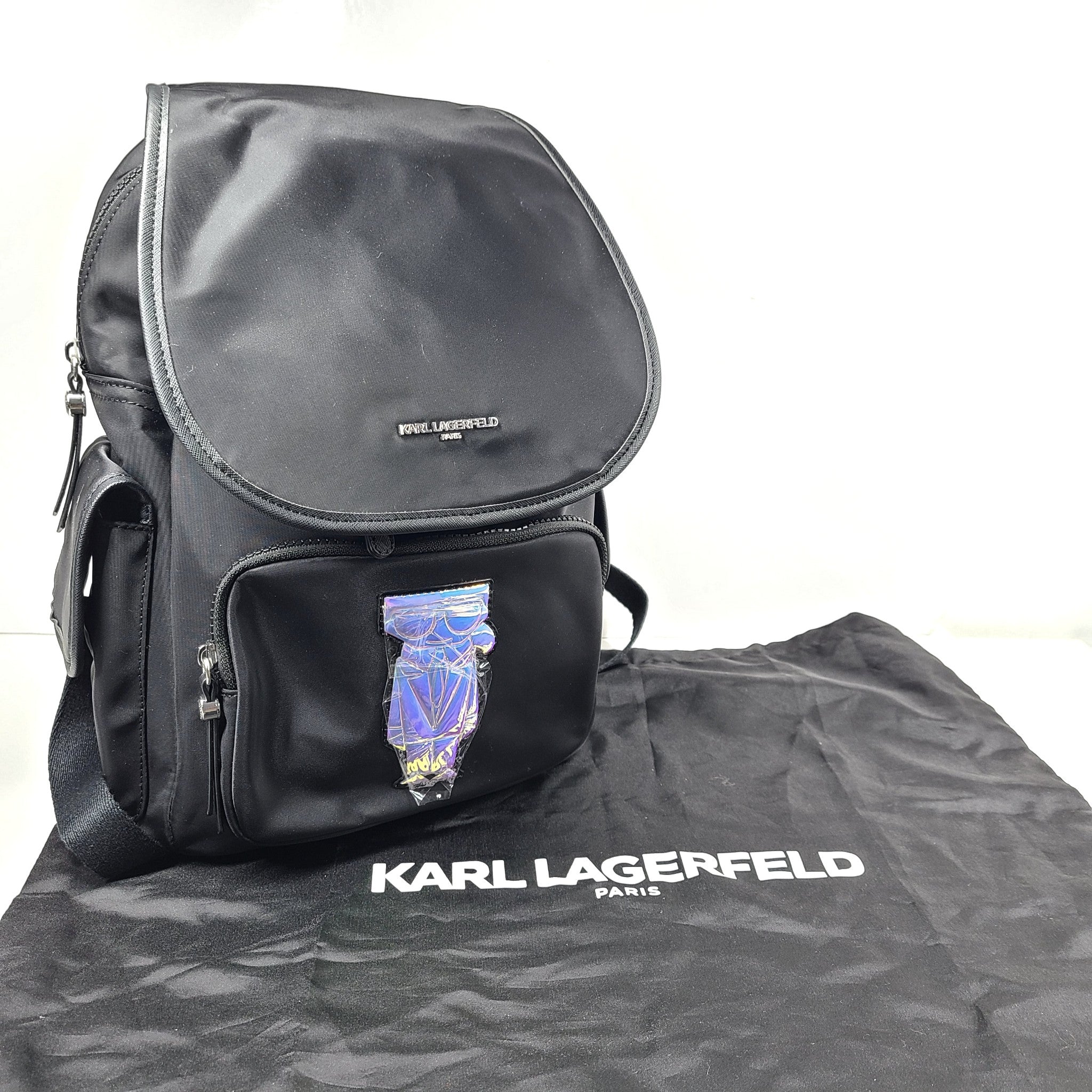 Karl Lagerfeld Paris Amour Medium Backpack Nylon LH4KE7DH Logo Design Black