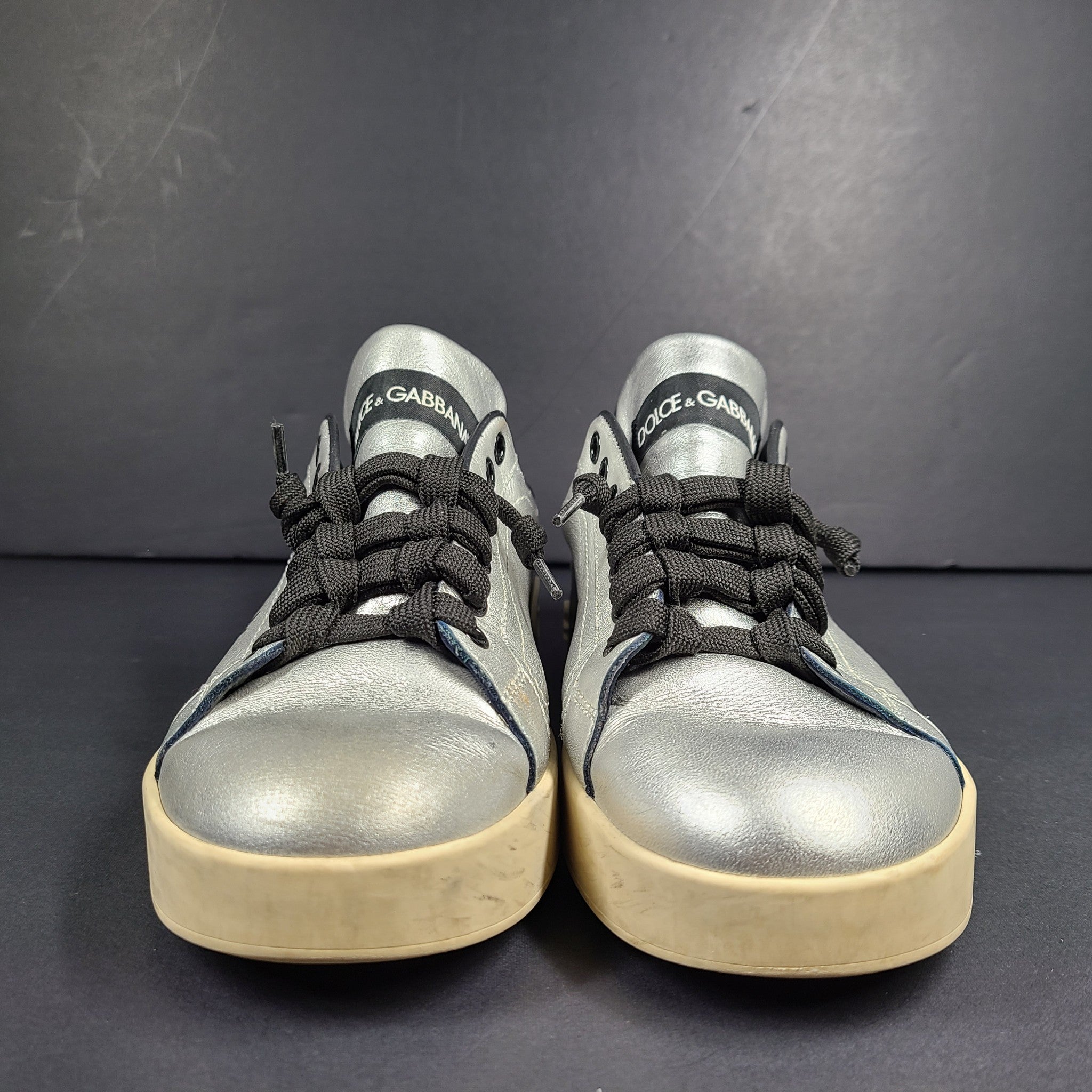 Dolce & Gabbana D&G Women's Silver Portofino Sneakers CK1544 AW329 Sz 6.5