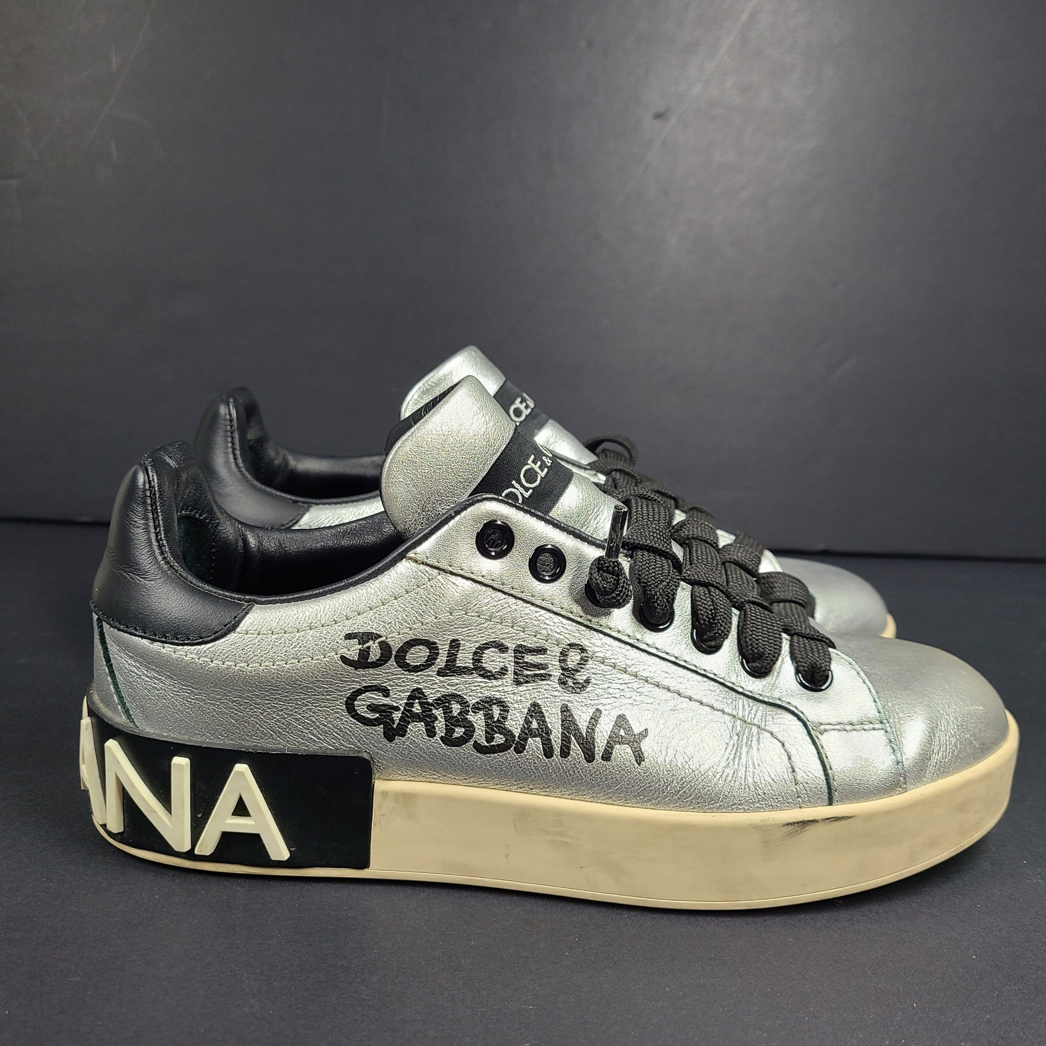 Dolce & Gabbana D&G Women's Silver Portofino Sneakers CK1544 AW329 Sz 6.5