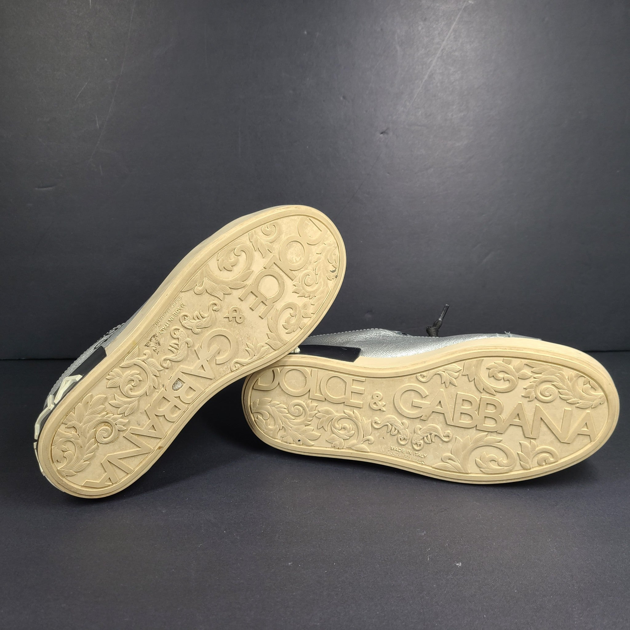 Dolce & Gabbana D&G Women's Silver Portofino Sneakers CK1544 AW329 Sz 6.5