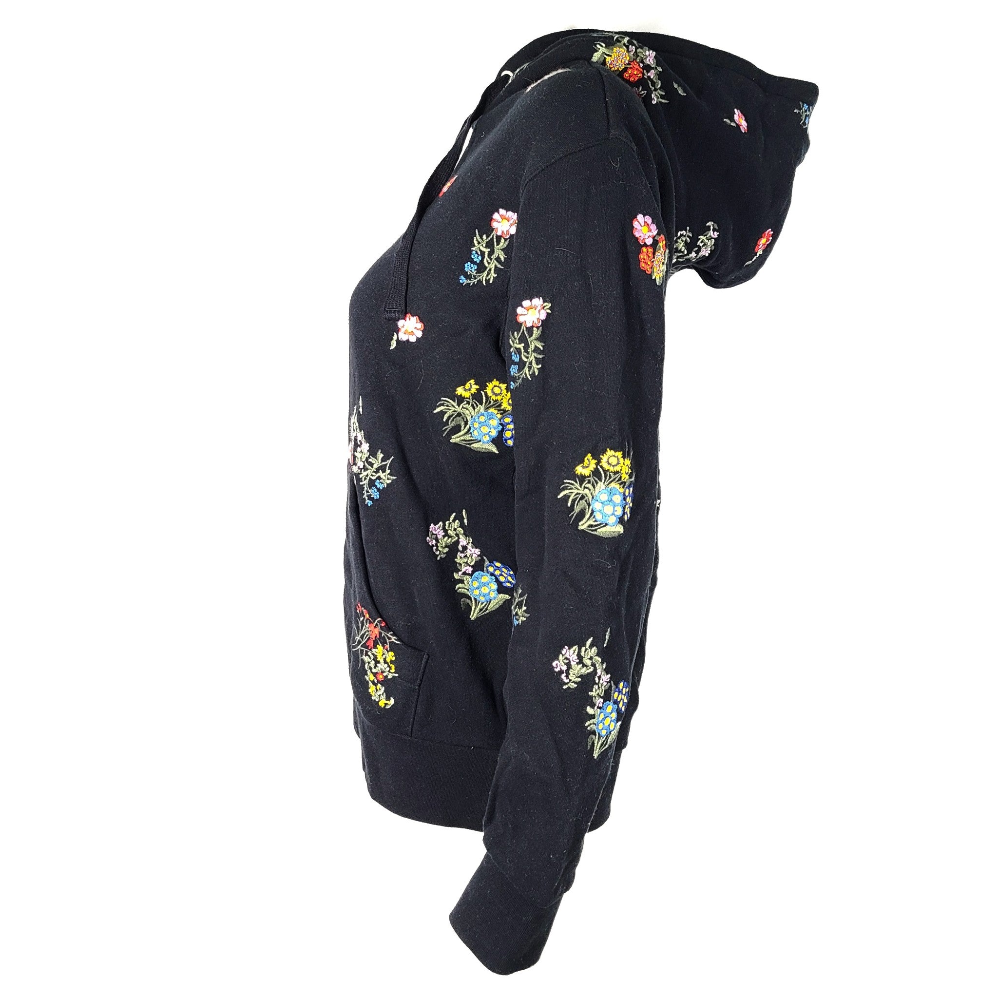 RARE Erdem x H&M Women's Hoodie Floral Flower Embroidery Black Sz XS