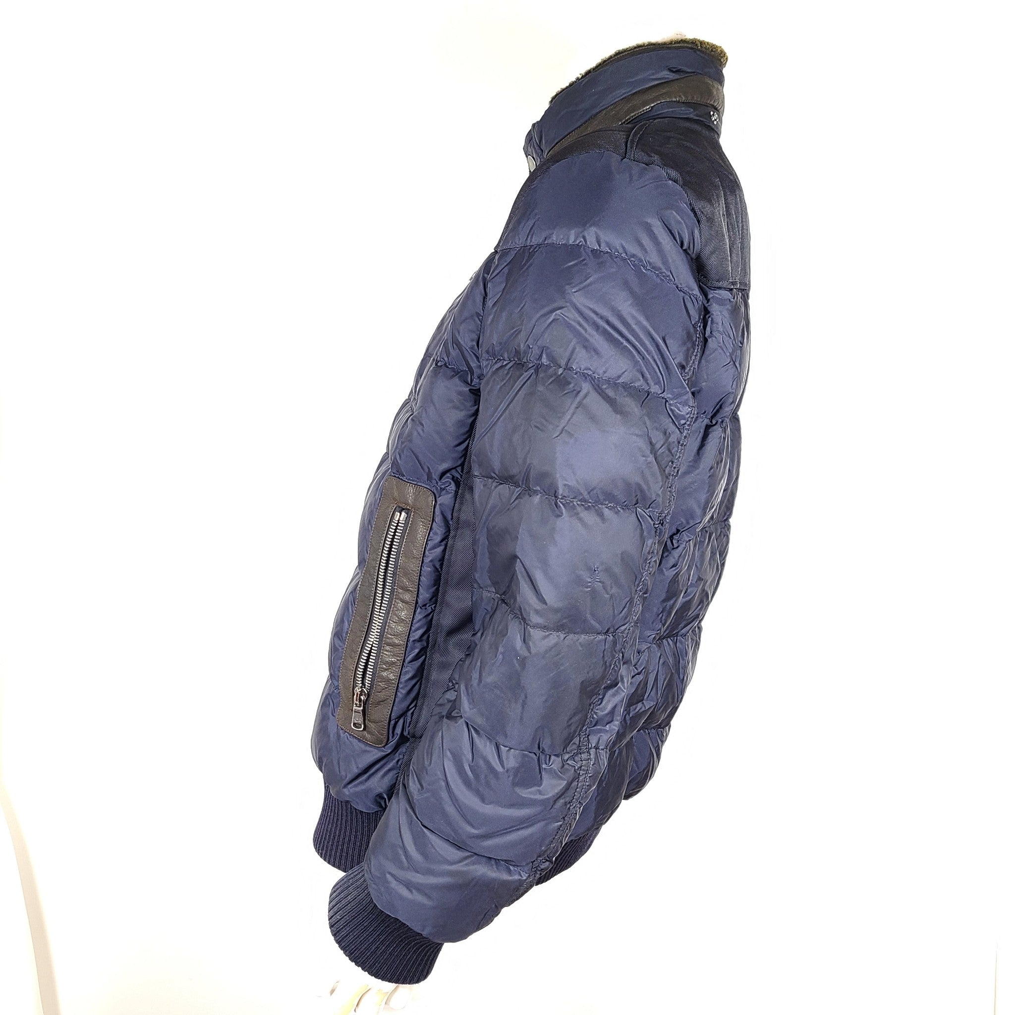 Paul & Shark Men's Bomber Jacket Leather Trim Goose Down 700 Fill Size L READ