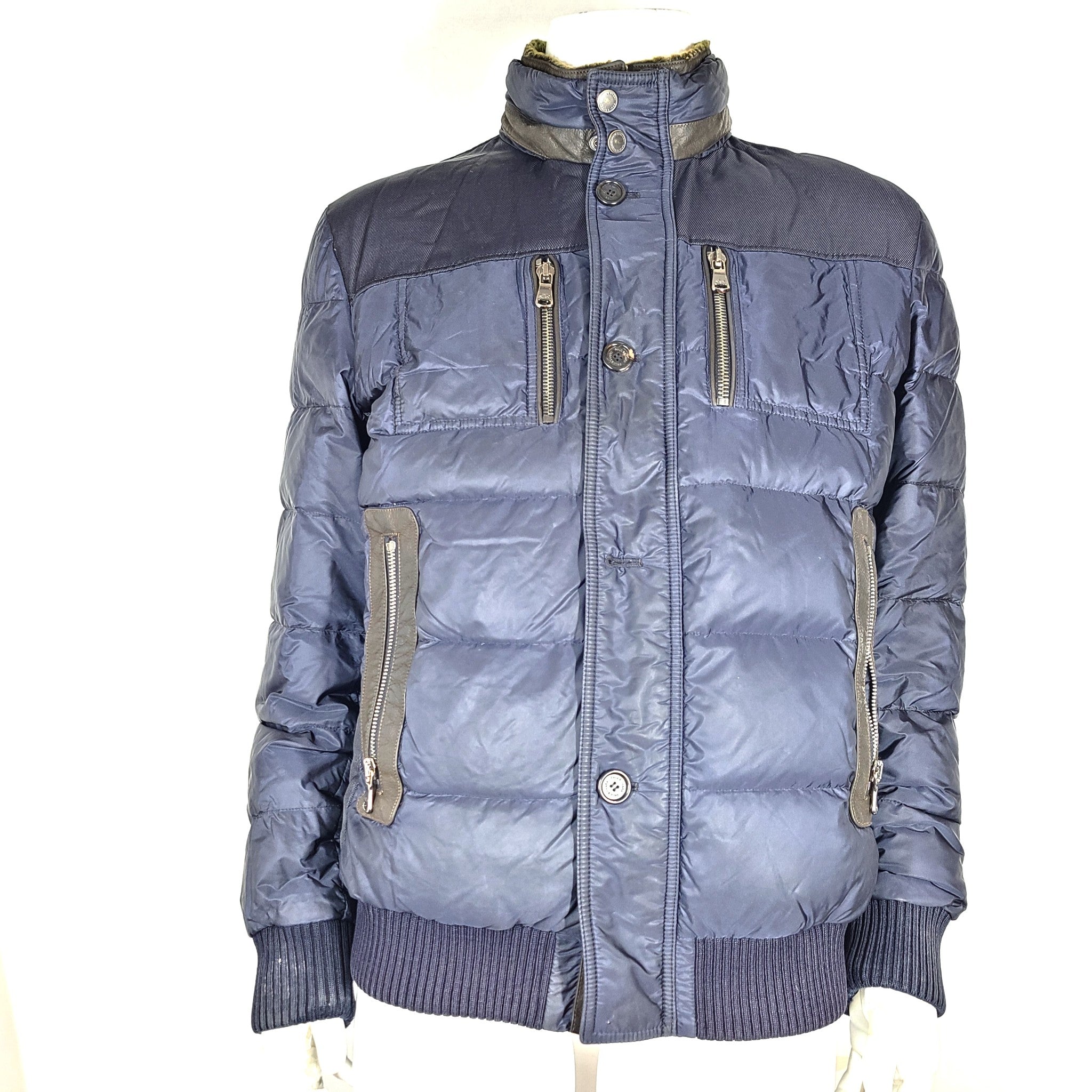 Paul & Shark Men's Bomber Jacket Leather Trim Goose Down 700 Fill Size L READ