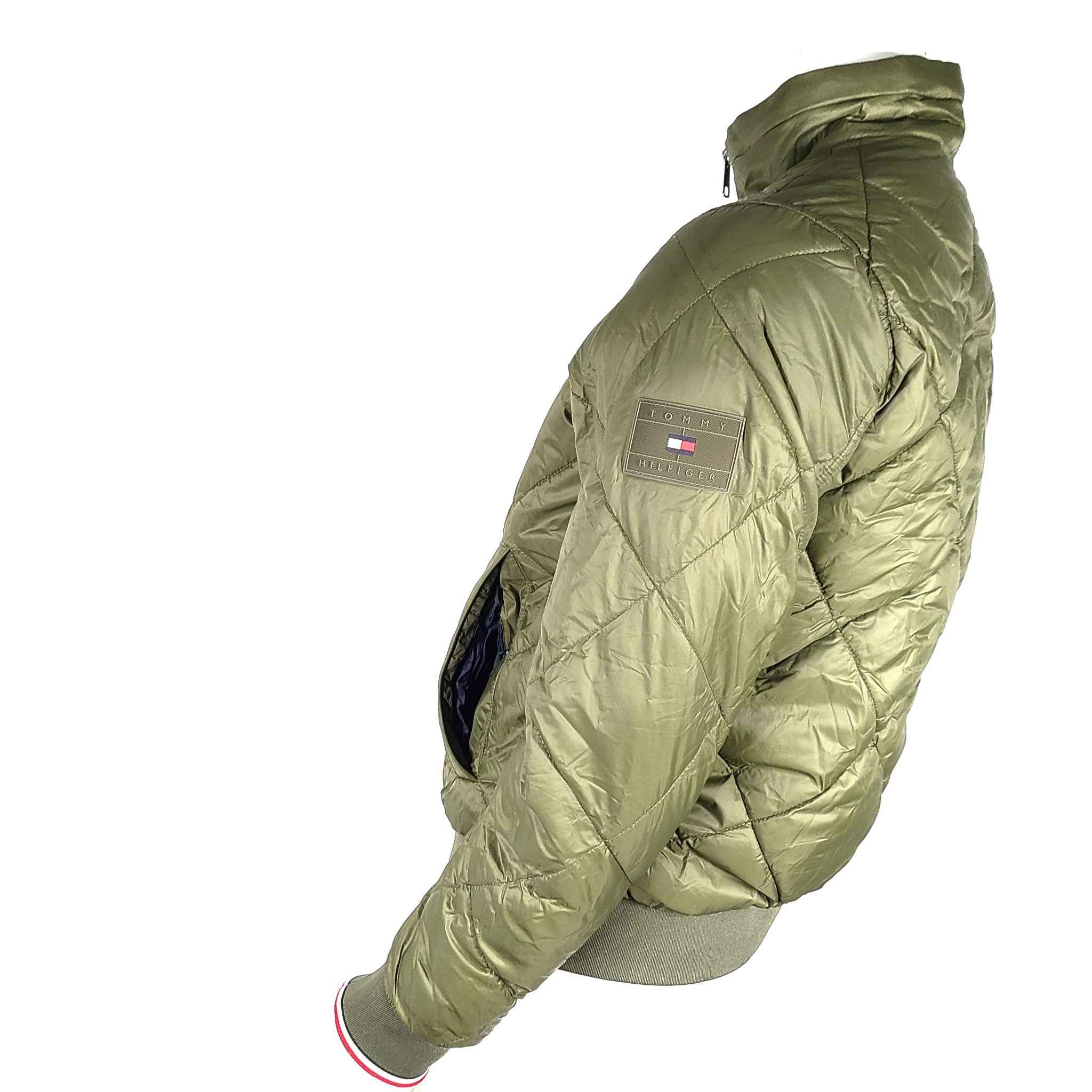 Tommy Hilfiger Men's Hooded Diamond Quilted Jacket Olive Green Sz XS