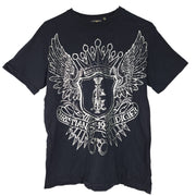 Christian Audigier Men's Graphic Tee Crown Silver Print T-Shirt Black Sz M