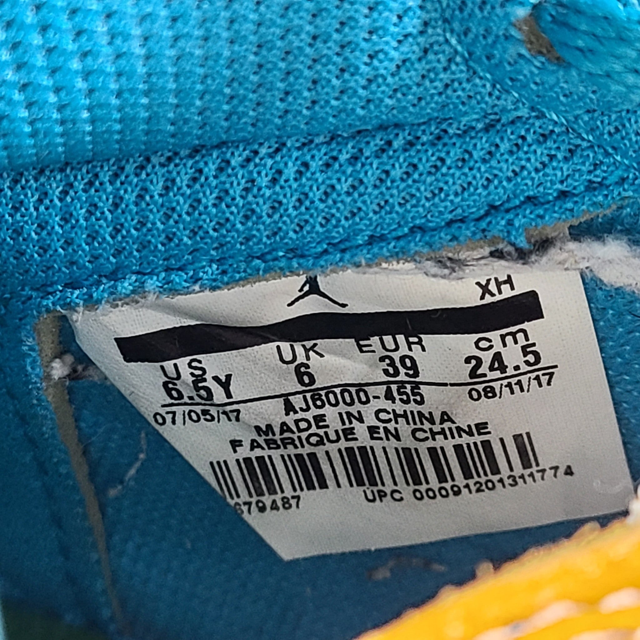 Nike Air Jordan 1 Retro High Sneakers Gatorade Blue Lagoon AJ6000-455 Size 6.5Y