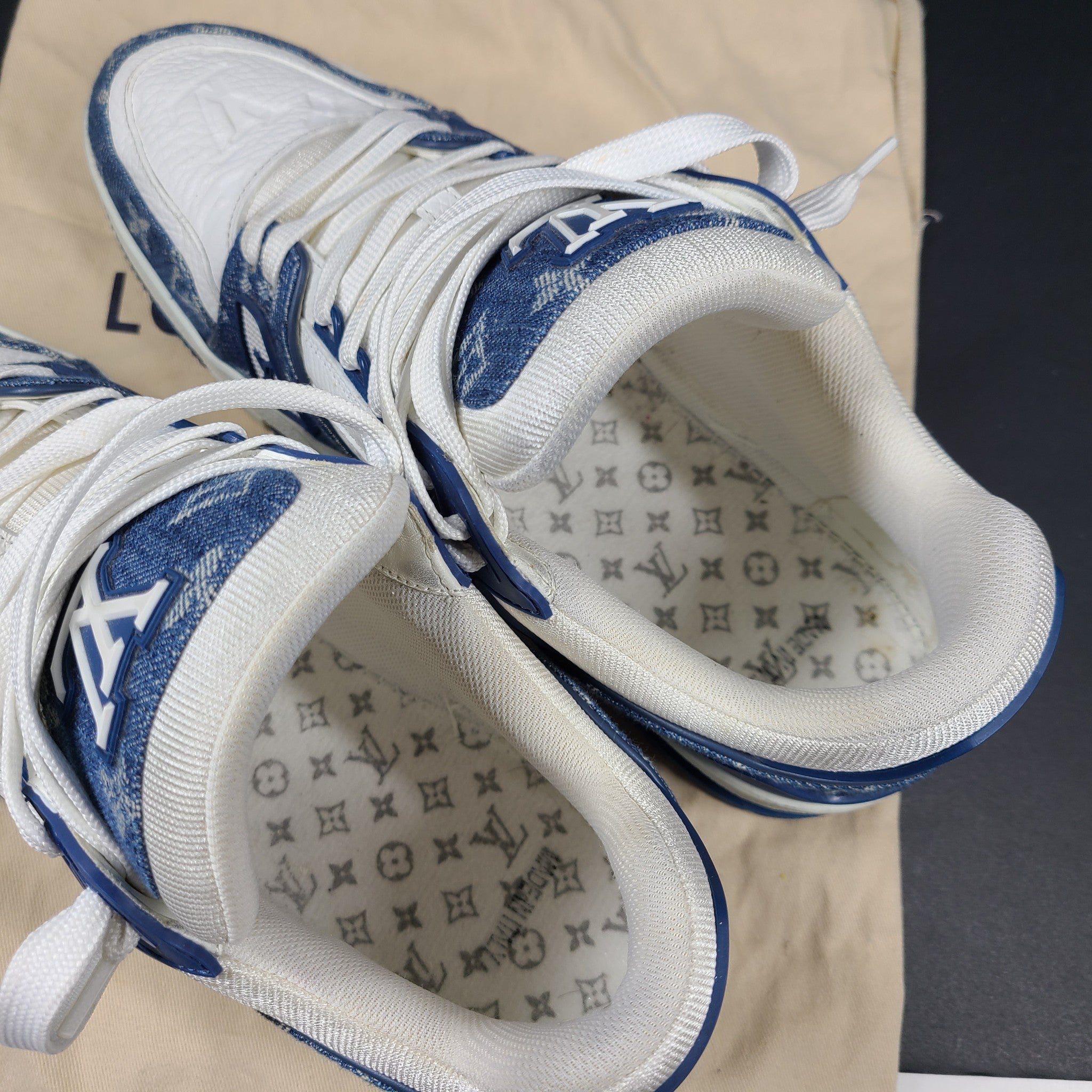 Louis Vuitton Men's LV Trainer Sneaker Monogram Denim x Leather Shoes 1A9JGS 8