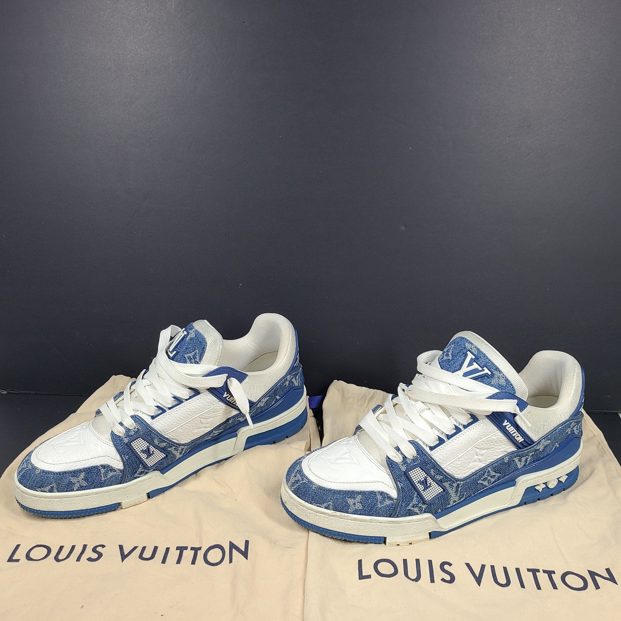 Louis Vuitton Men's LV Trainer Sneaker Monogram Denim x Leather Shoes 1A9JGS 8