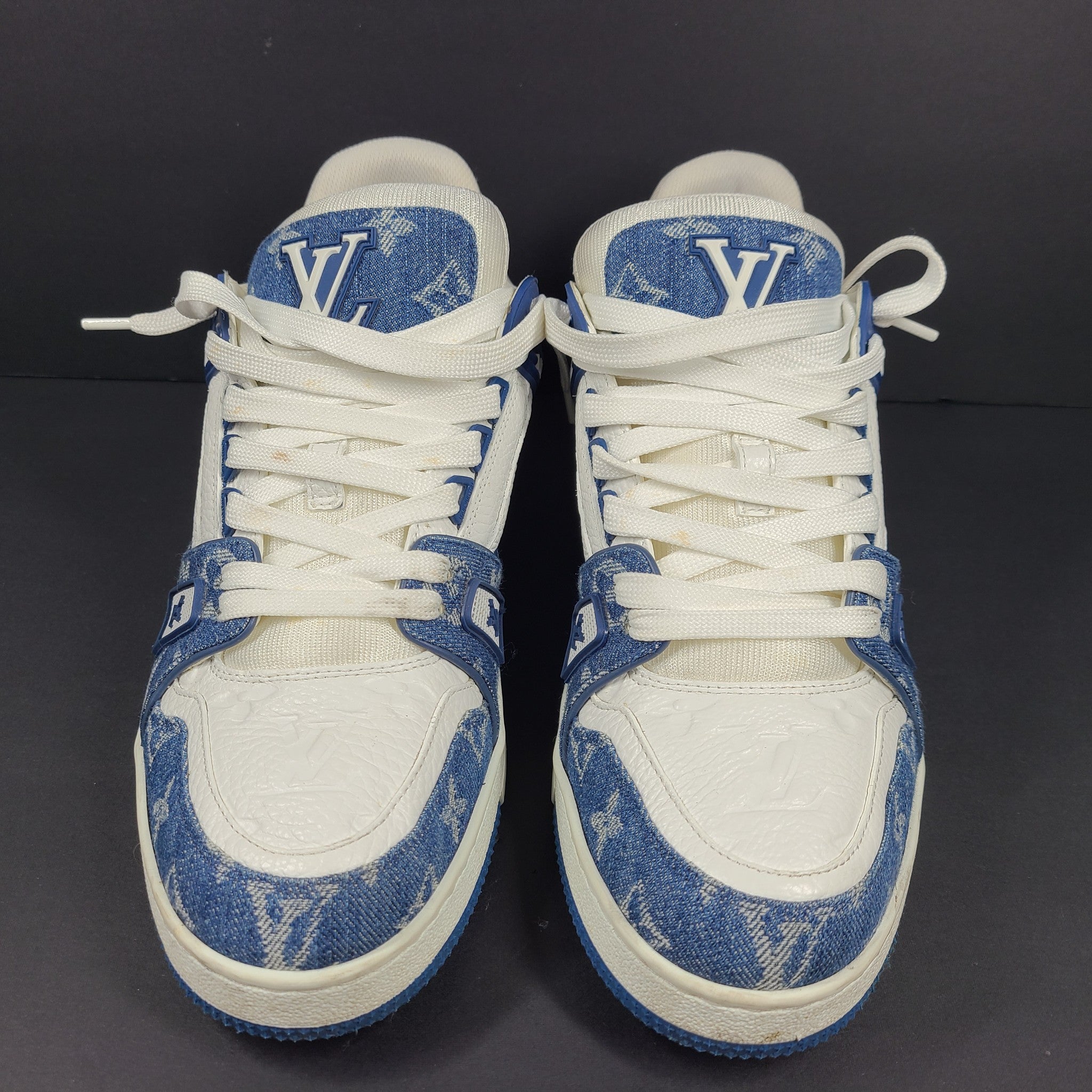 Louis Vuitton Men's LV Trainer Sneaker Monogram Denim x Leather Shoes 1A9JGS 8