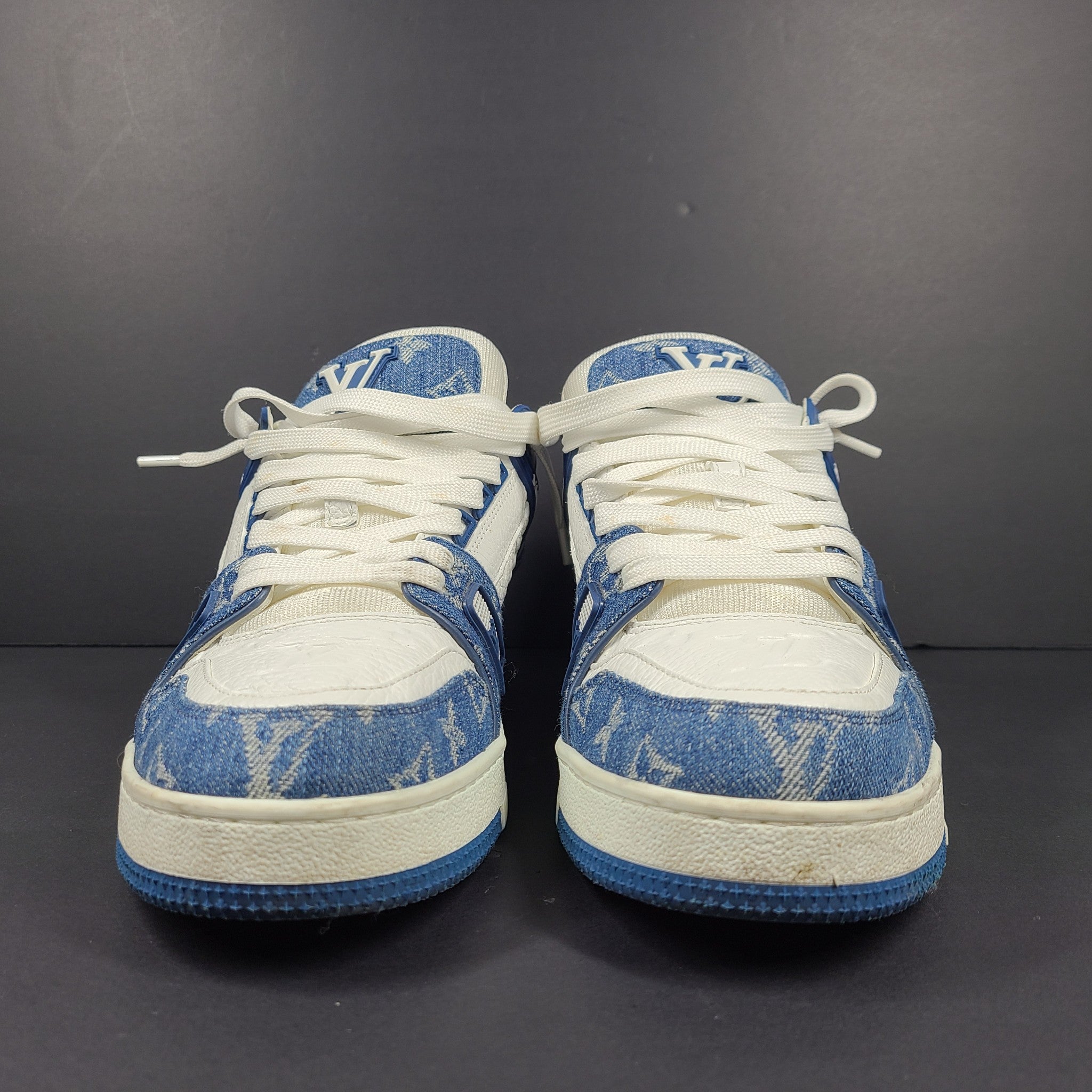 Louis Vuitton Men's LV Trainer Sneaker Monogram Denim x Leather Shoes 1A9JGS 8