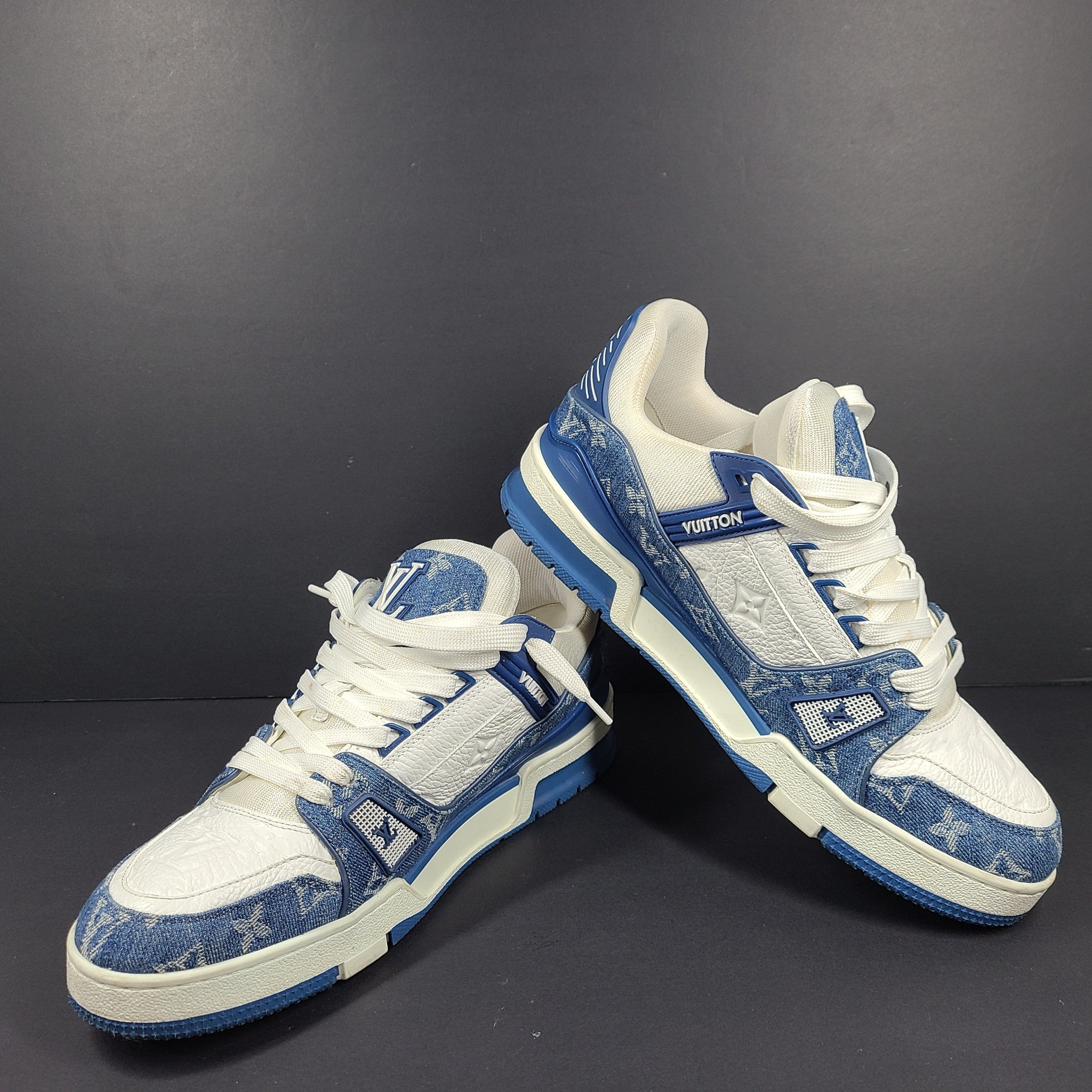 Louis Vuitton Men's LV Trainer Sneaker Monogram Denim x Leather Shoes 1A9JGS 8
