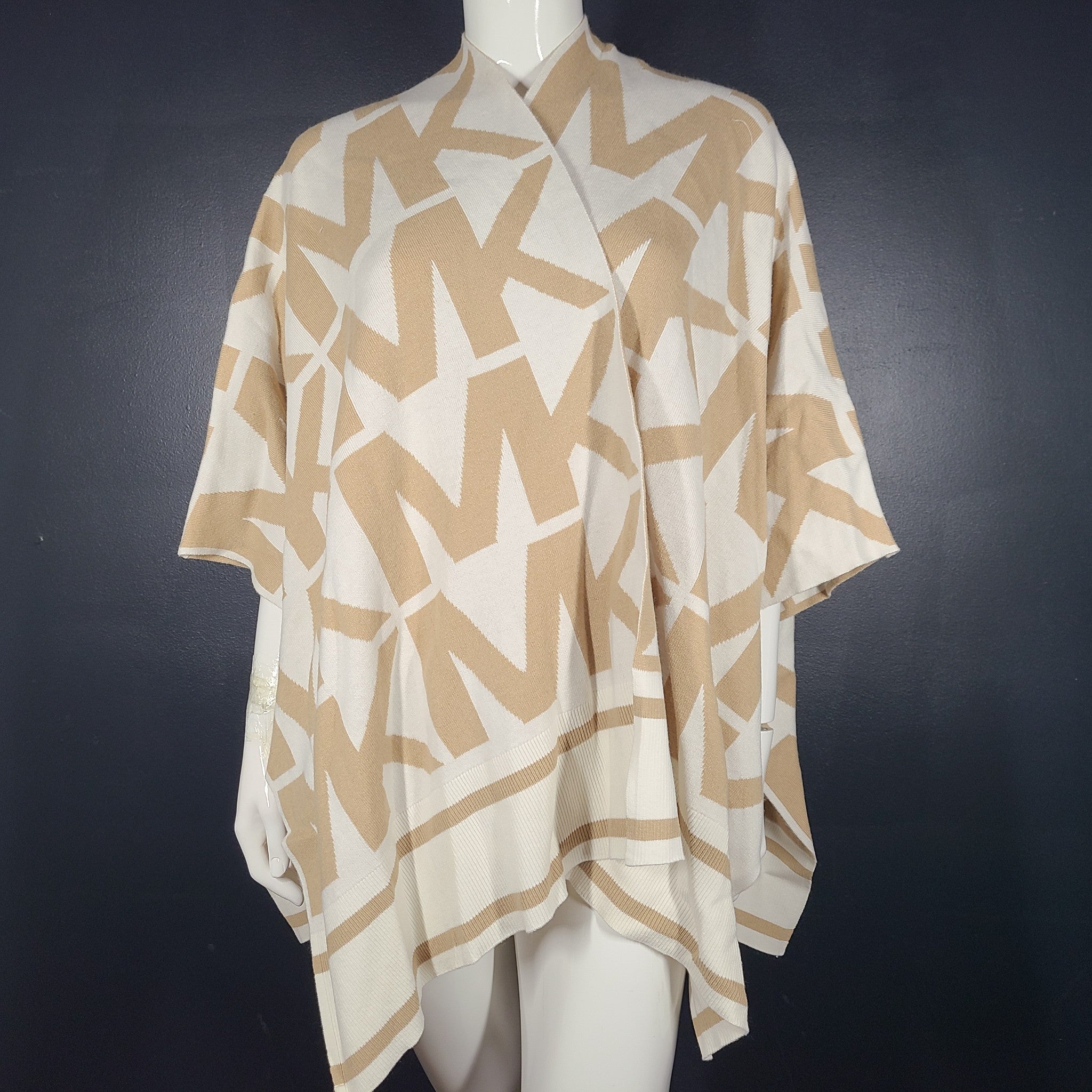 Michael Kors Women's Merino Wool Blend Logo Poncho Natural/Beige Khaki S/M NWT