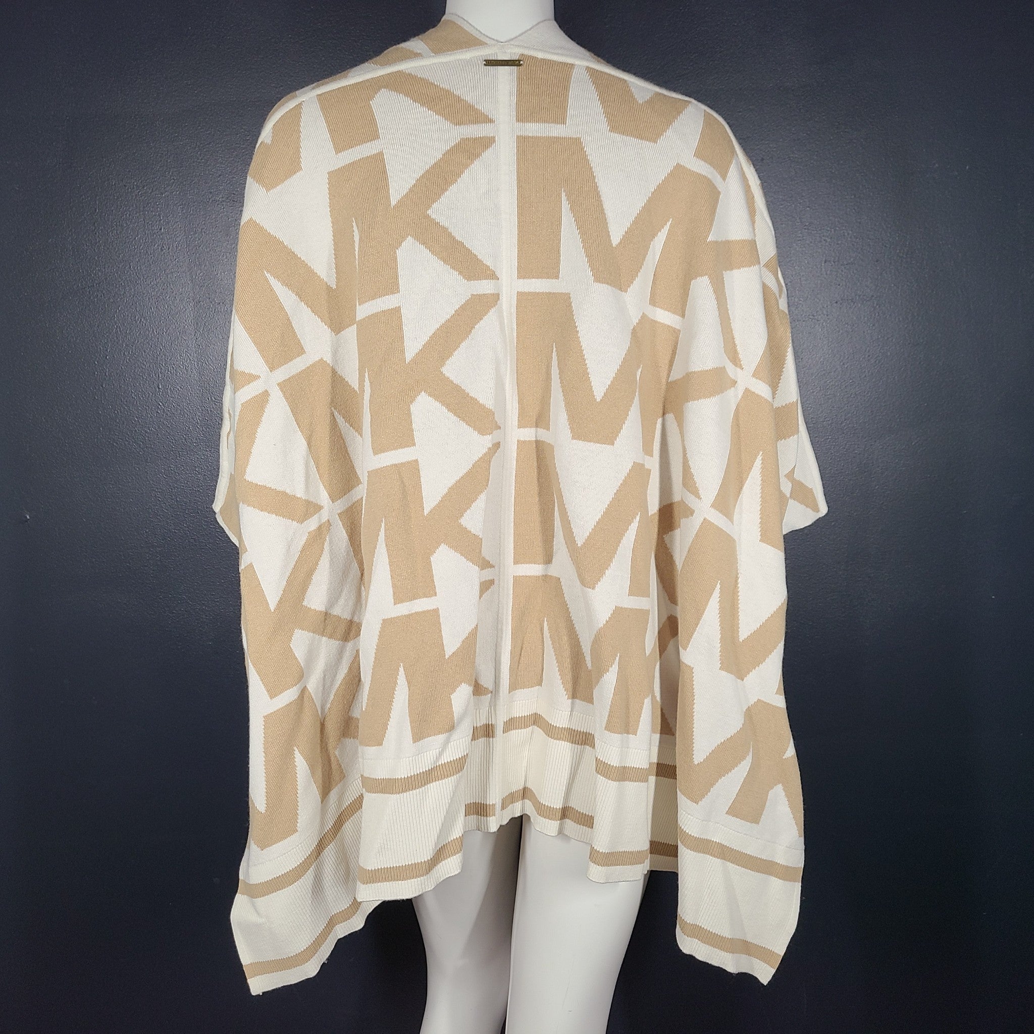 Michael Kors Women's Merino Wool Blend Logo Poncho Natural/Beige Khaki S/M NWT