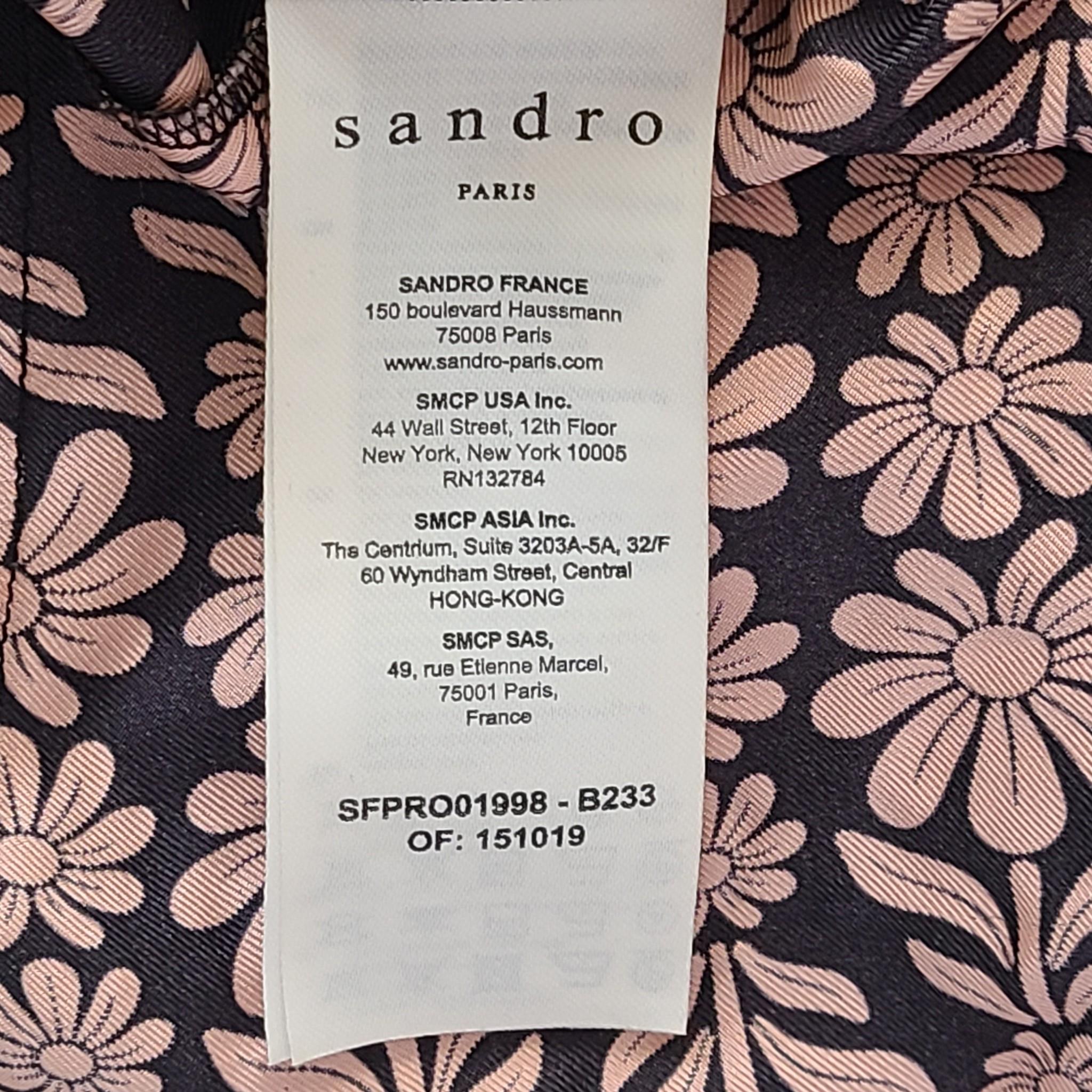 Sandro Paris Floral Printed Silk Dress Pink Black Sz 8 / L