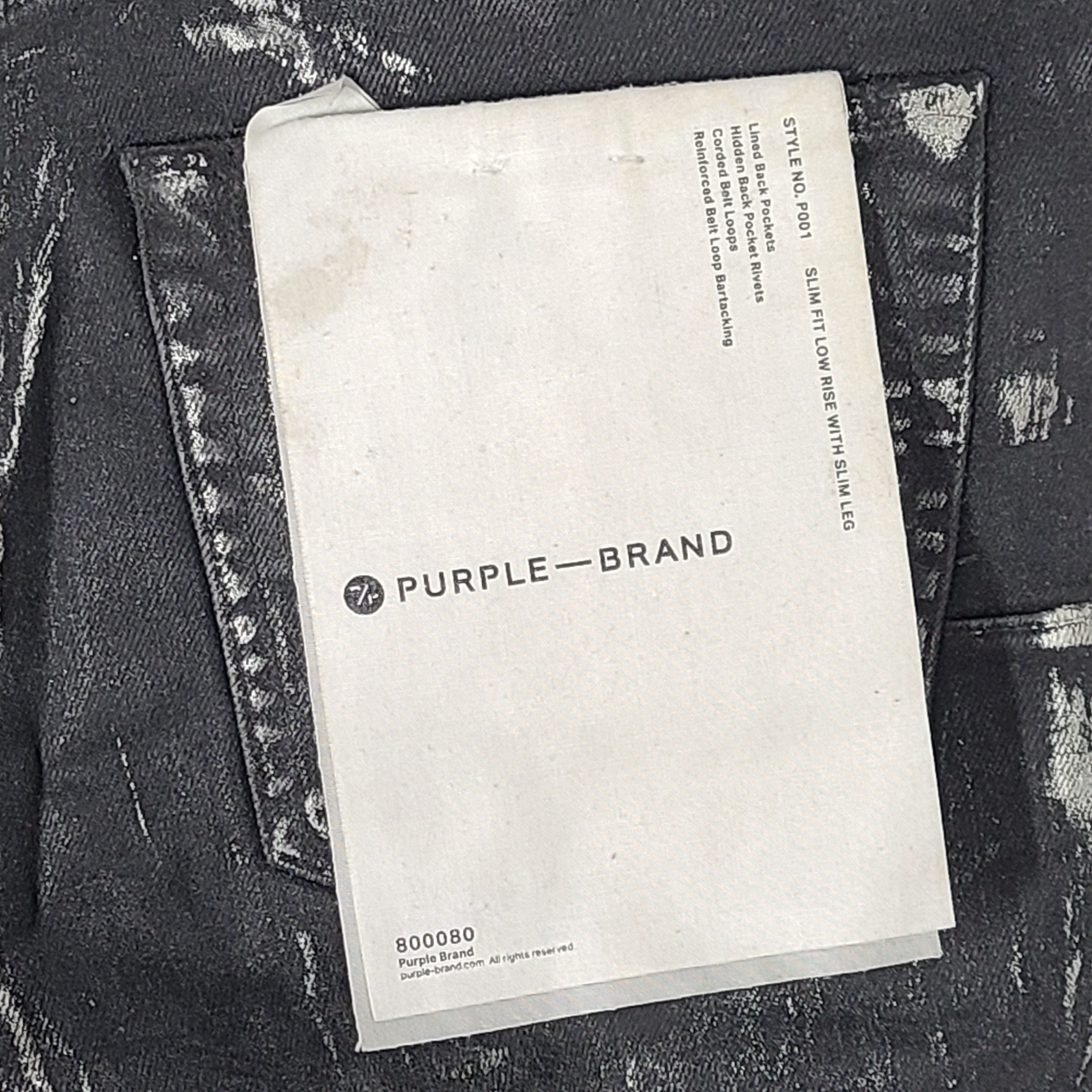 Purple Brand Jeans Men's P001 Black Wash Silver Oil Slim Low Rise Pants 32 x 32