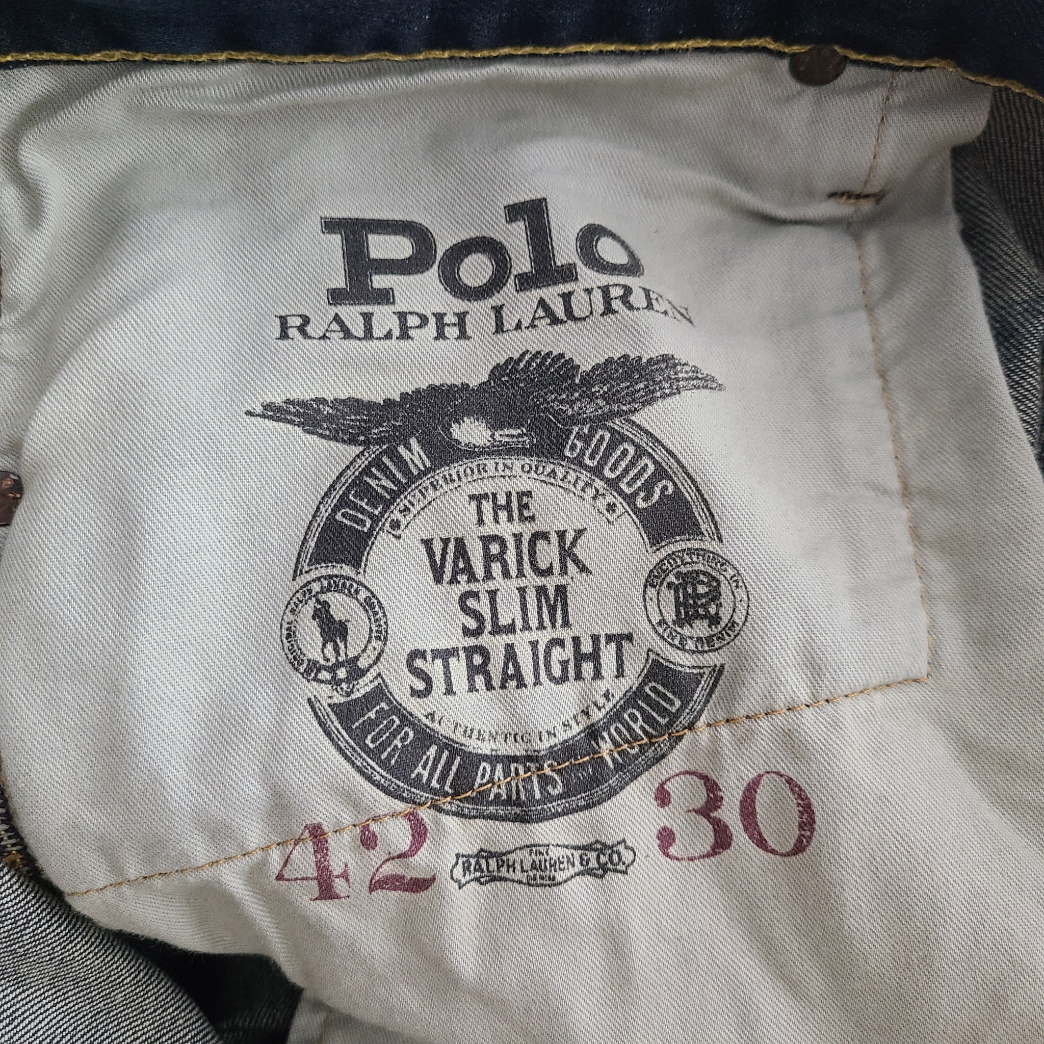 Polo Ralph Lauren Men's The Varick Slim Straight Jean Dark Blue Sz 42x30