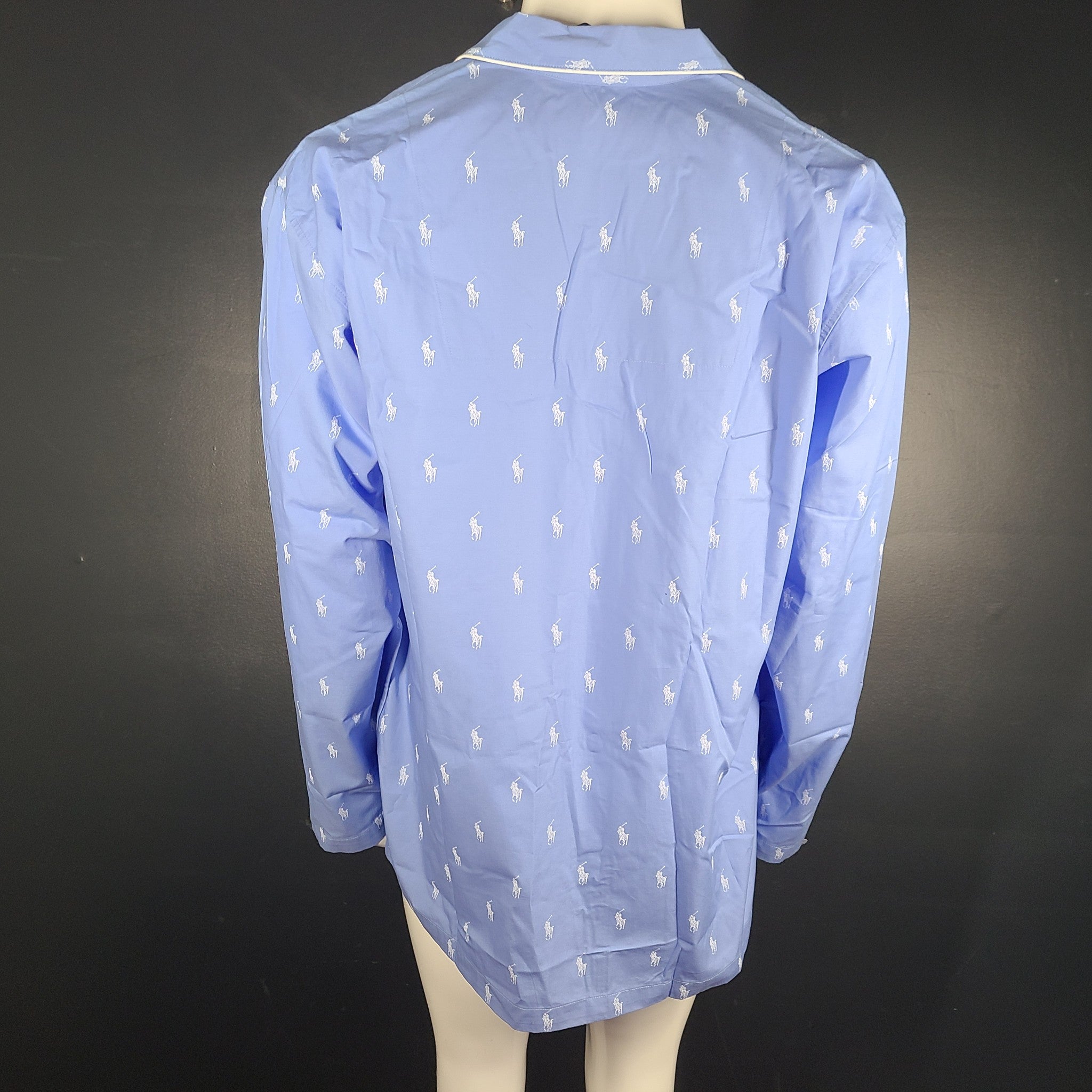 Polo Ralph Lauren Men's Allover Pony Pajama Shirt Cotton Long Sleeve Blue L NWT