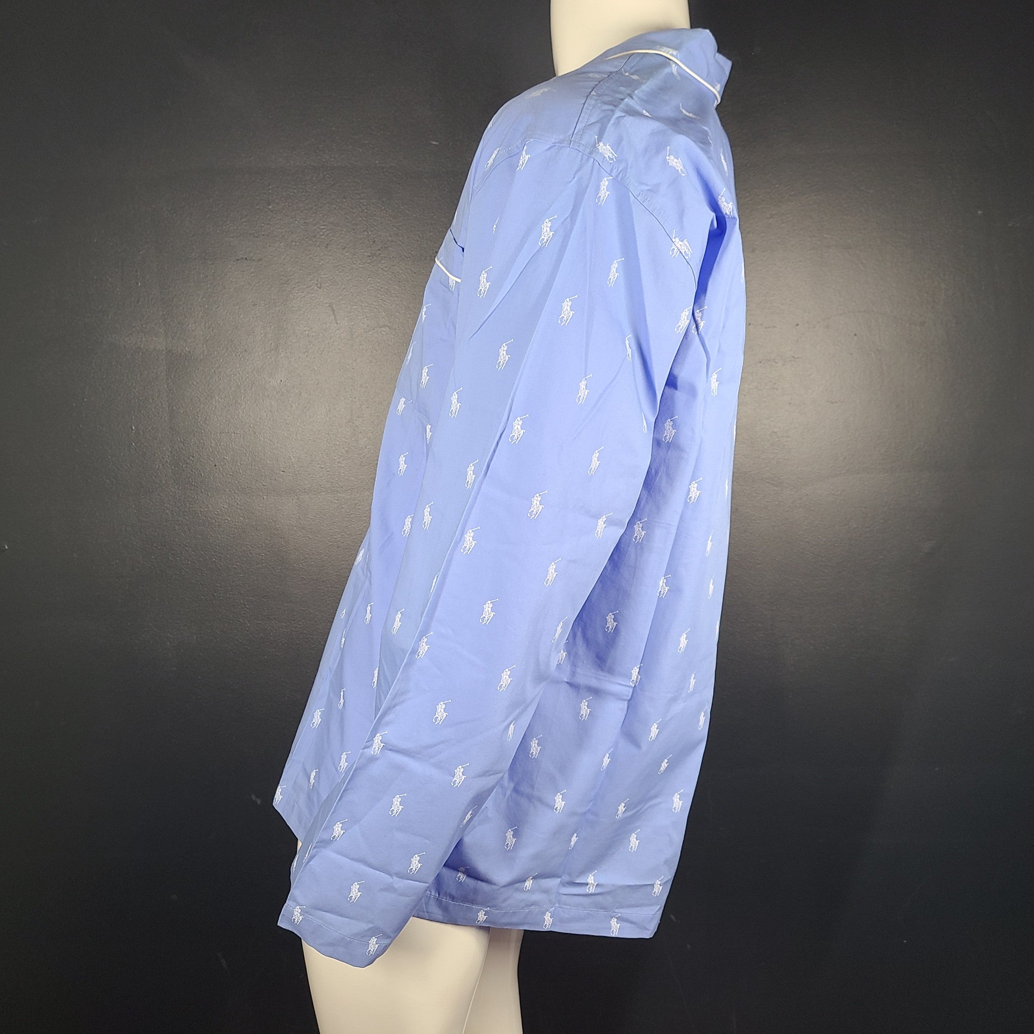Polo Ralph Lauren Men's Allover Pony Pajama Shirt Cotton Long Sleeve Blue L NWT