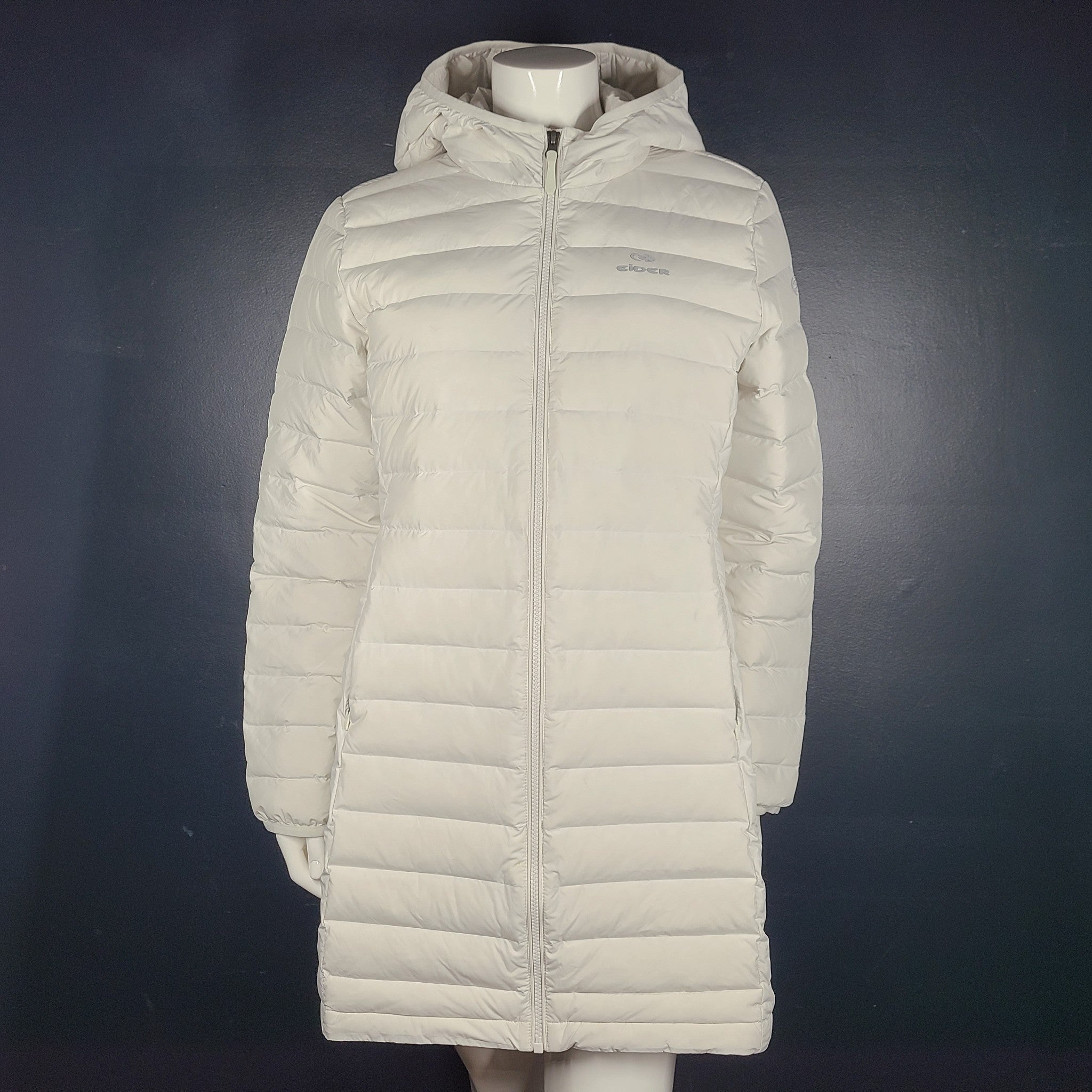 Eider Women's Down Puffer Jacket Mid Length Hooded Lightweight White Sz XL