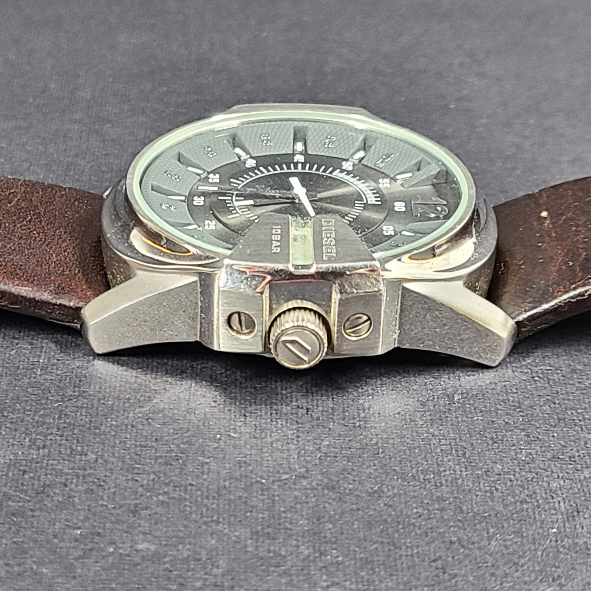 Diesel Men's DZ-1206 Master Chief Watch 45mm Silver Tone Leather Band