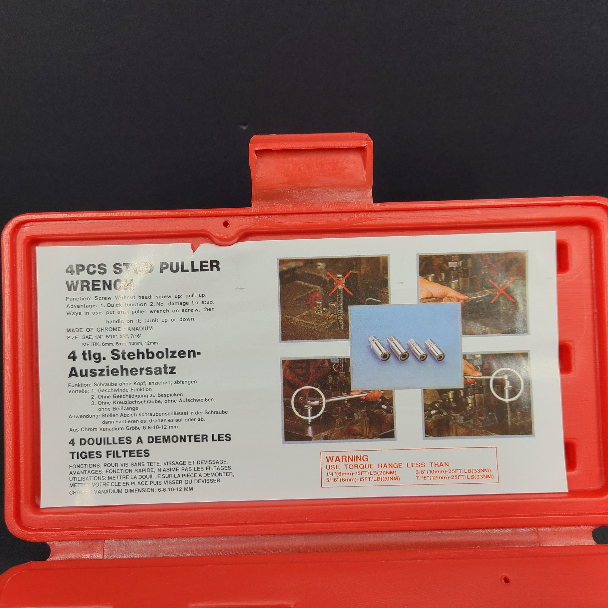 Stud Puller Wrench Set 4 pcs. - 6mm, 8mm, 10mm & 12mm