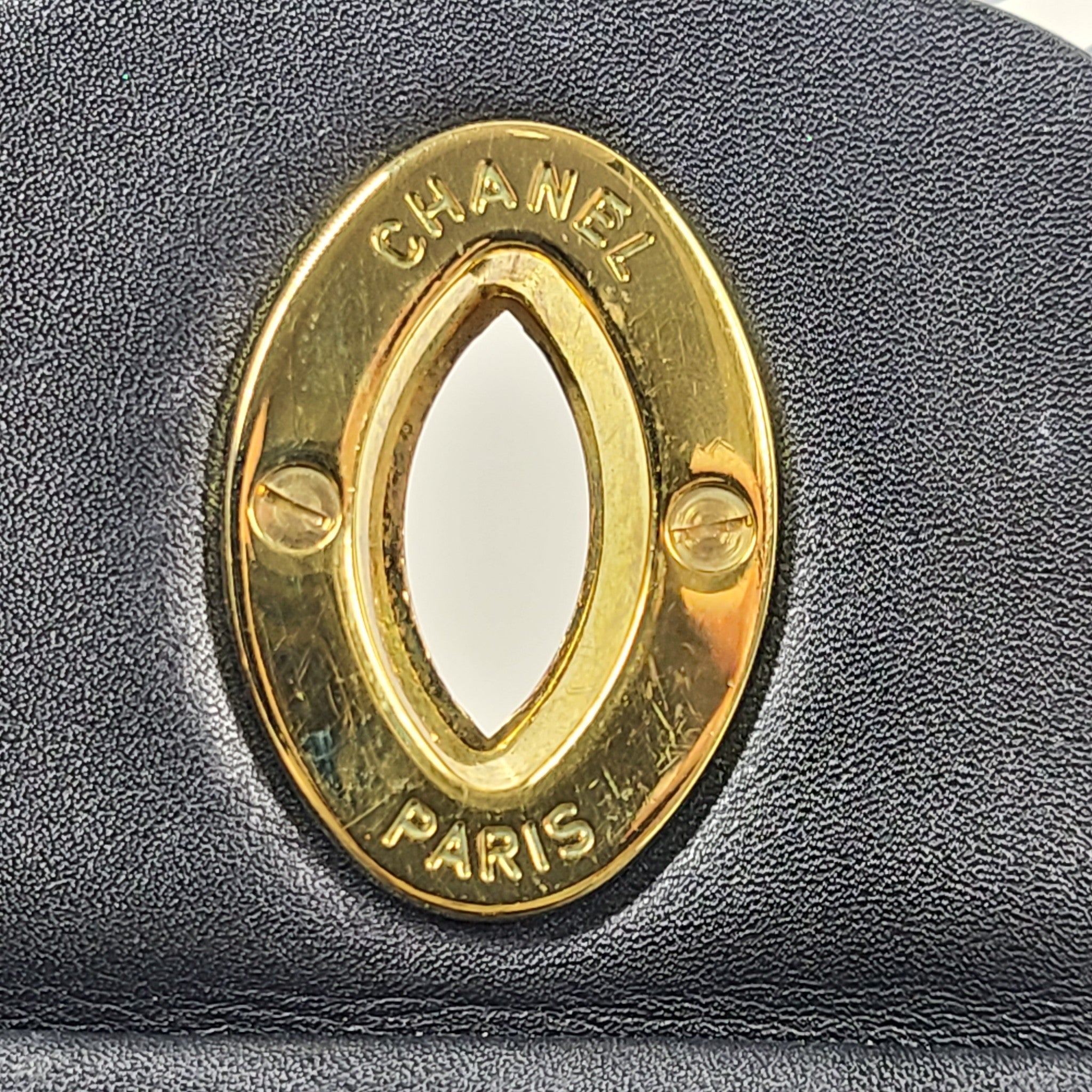Vintage CHANEL Classic Flap Jumbo XL Handbag Black Lambskin 24K Gold Hardware