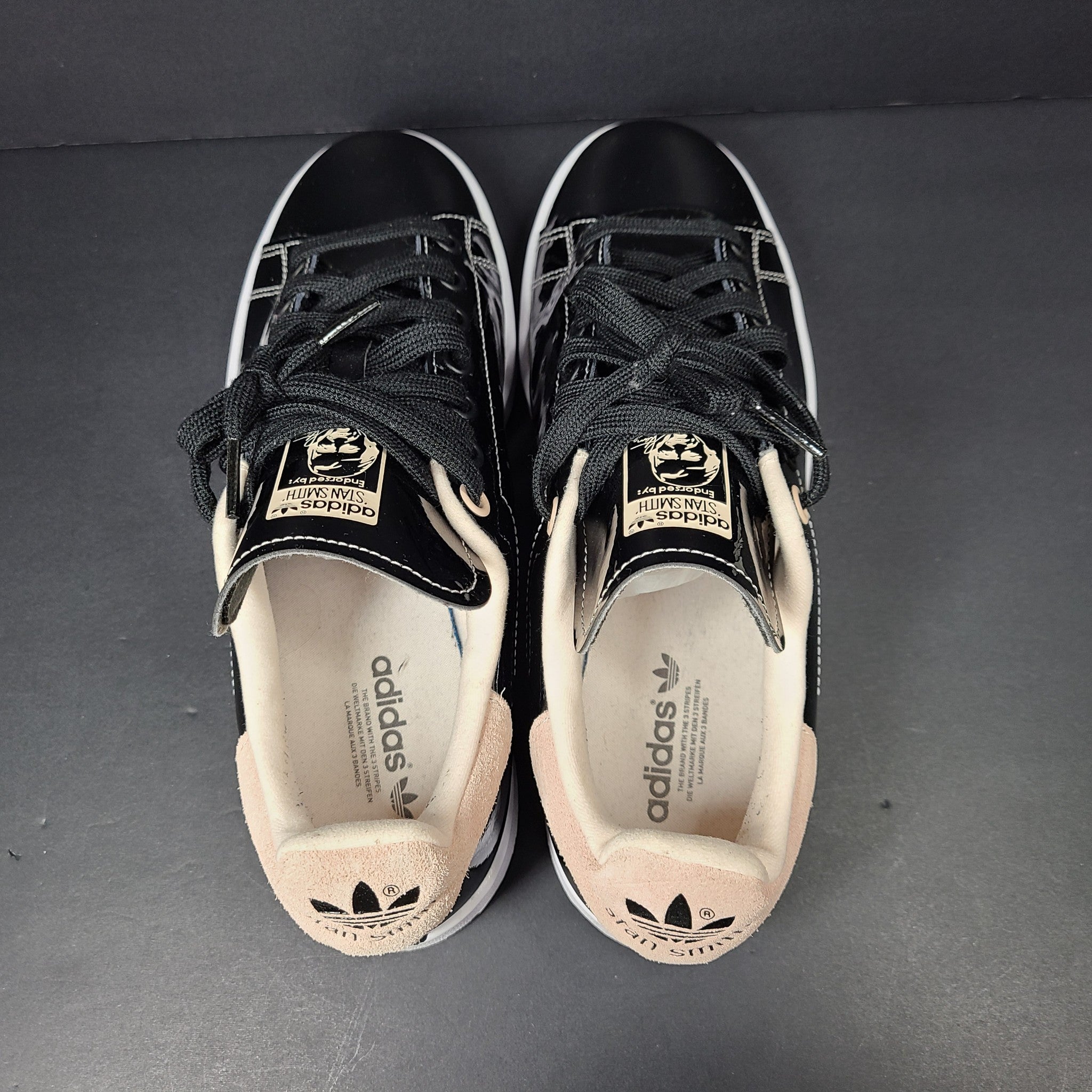 Adidas Stan Smith Women's Sneakers FW2299 Glossy 'Black Pink Glam' Patent Sz 8