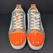 Louboutin Men's Fun Louis Junior Spike Moc-Croc Sneakers White Orange US 9.5