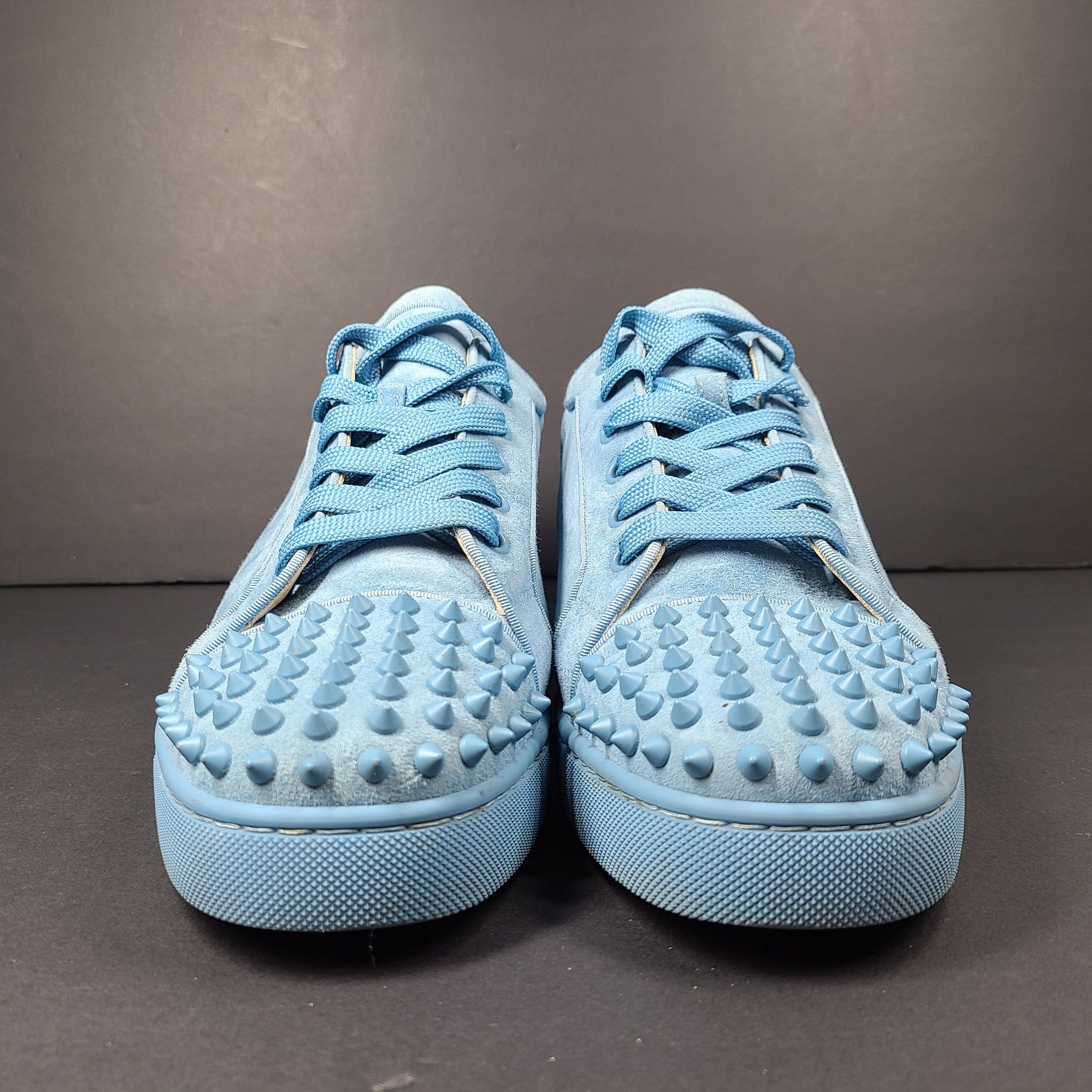 Christian Louboutin Louis Junior Spikes Sneakers Veau Velours Shoes Blue US 9.5