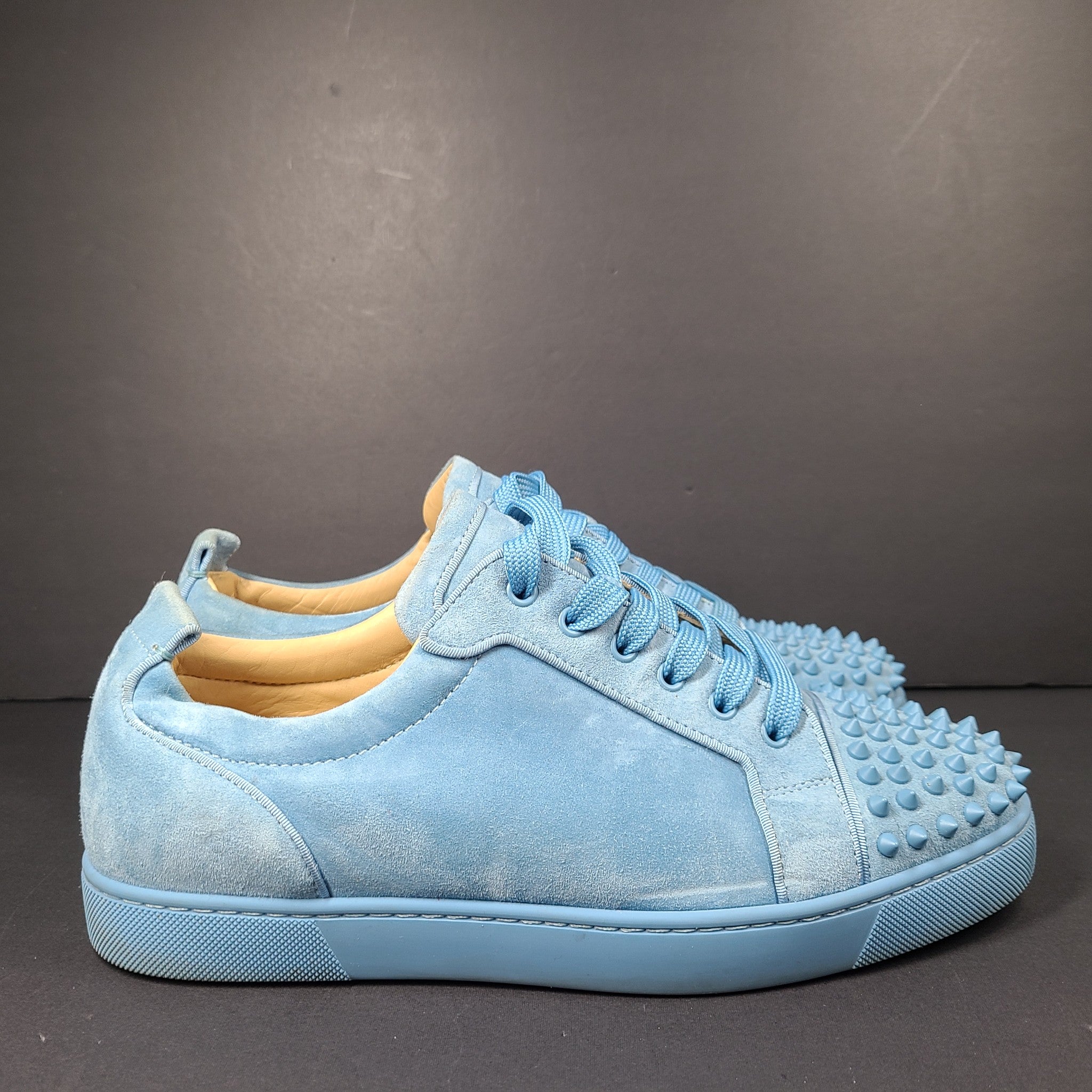 Christian Louboutin Louis Junior Spikes Sneakers Veau Velours Shoes Blue US 9.5