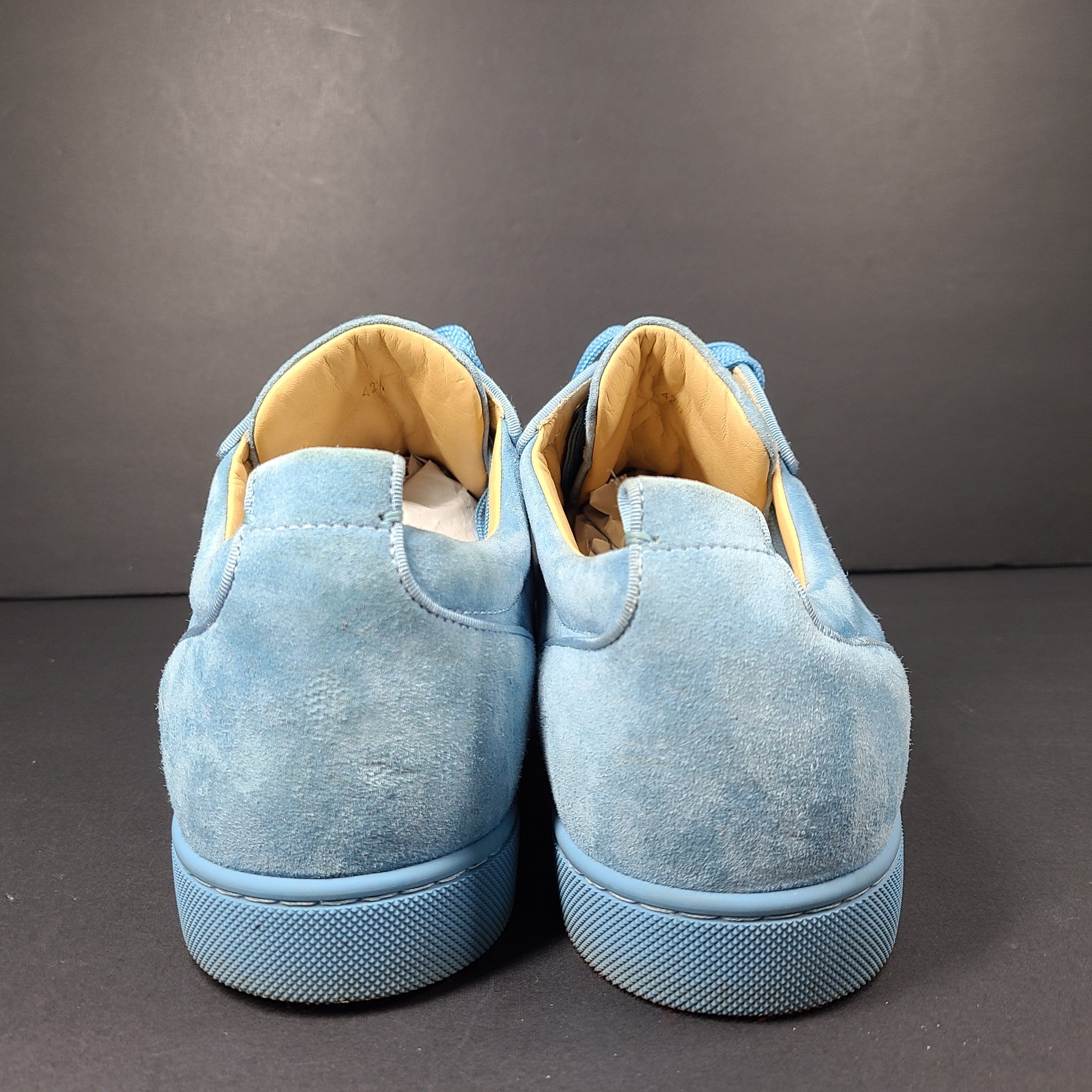 Christian Louboutin Louis Junior Spikes Sneakers Veau Velours Shoes Blue US 9.5