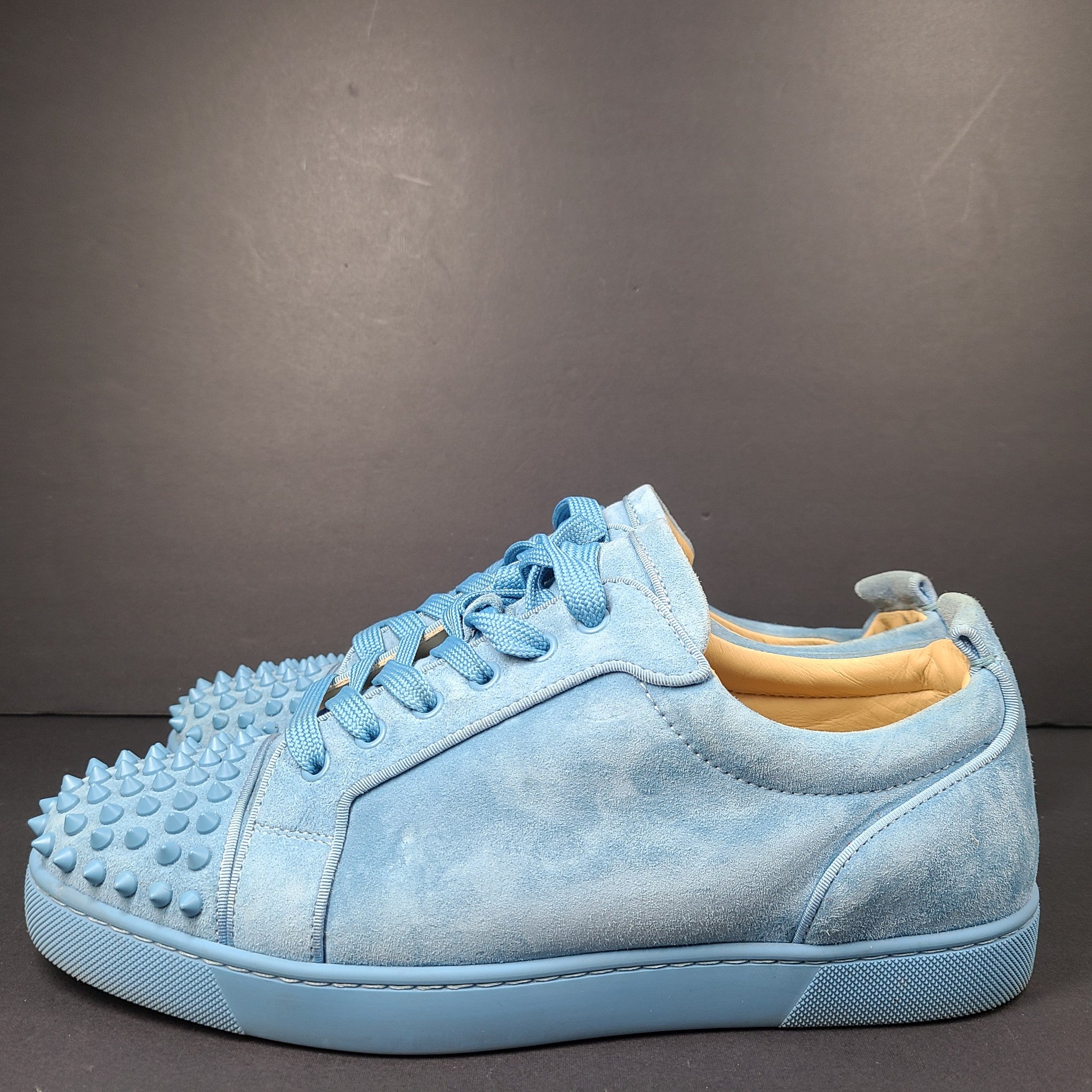 Christian Louboutin Louis Junior Spikes Sneakers Veau Velours Shoes Blue US 9.5