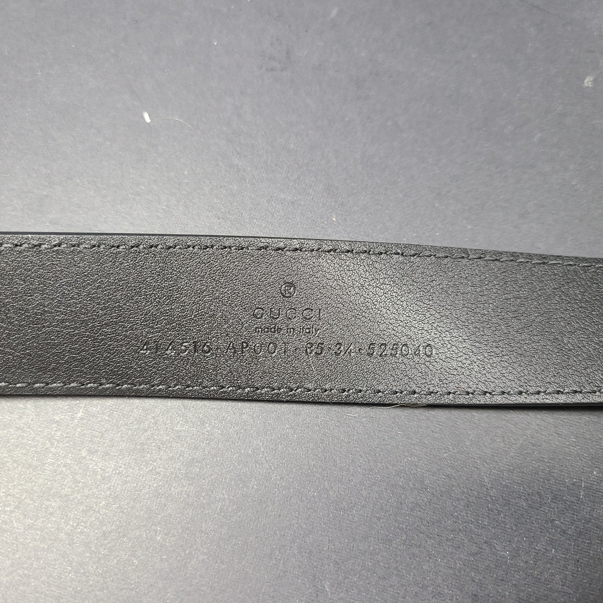 Gucci Men's GG Marmont Thin Belt Black Leather Gold Double G Buckle 414516 Sz 34