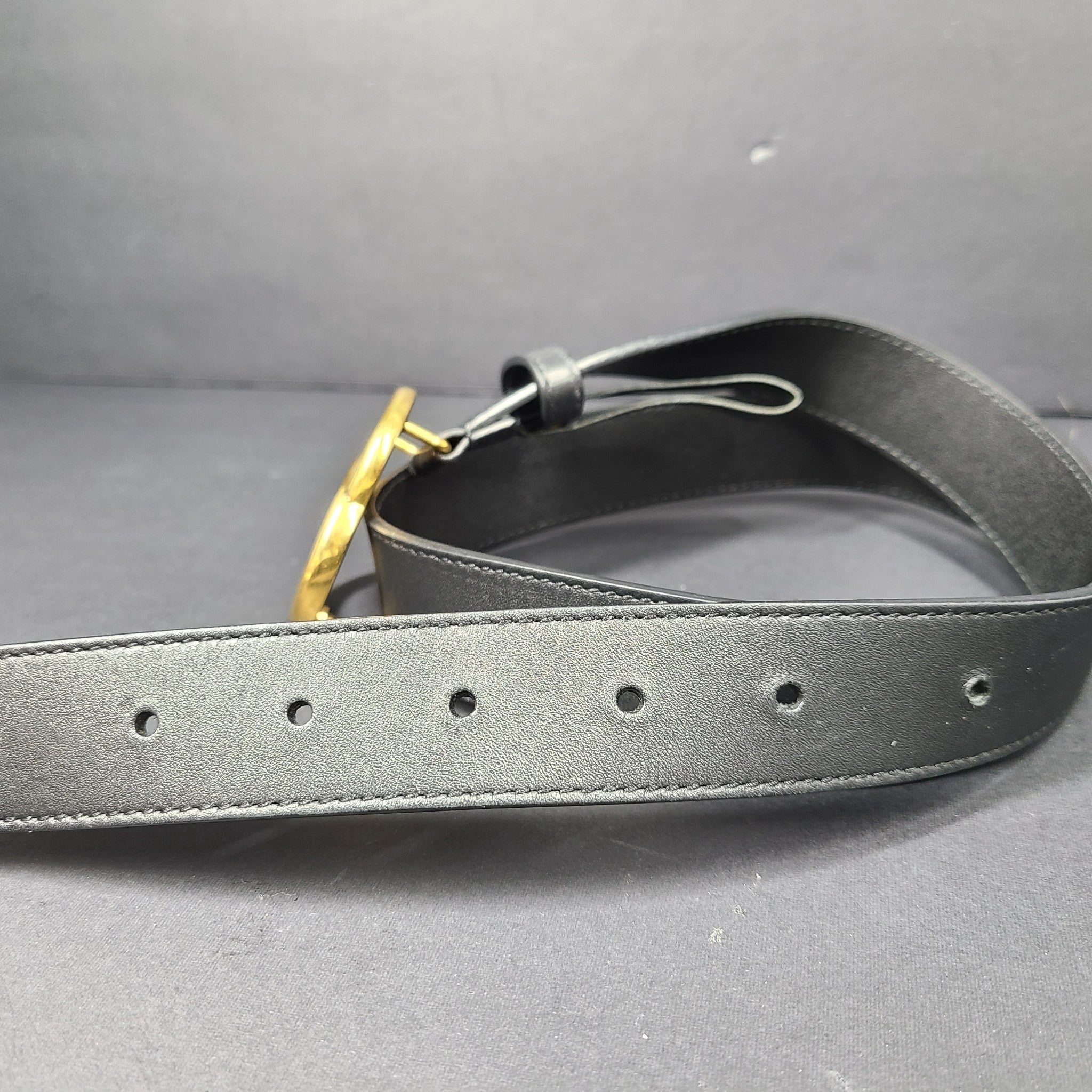 Gucci Men's GG Marmont Thin Belt Black Leather Gold Double G Buckle 414516 Sz 34
