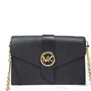Michael Kors Crossbody Handbag Bag Greenwich Small Saffiano Leather Chain Black